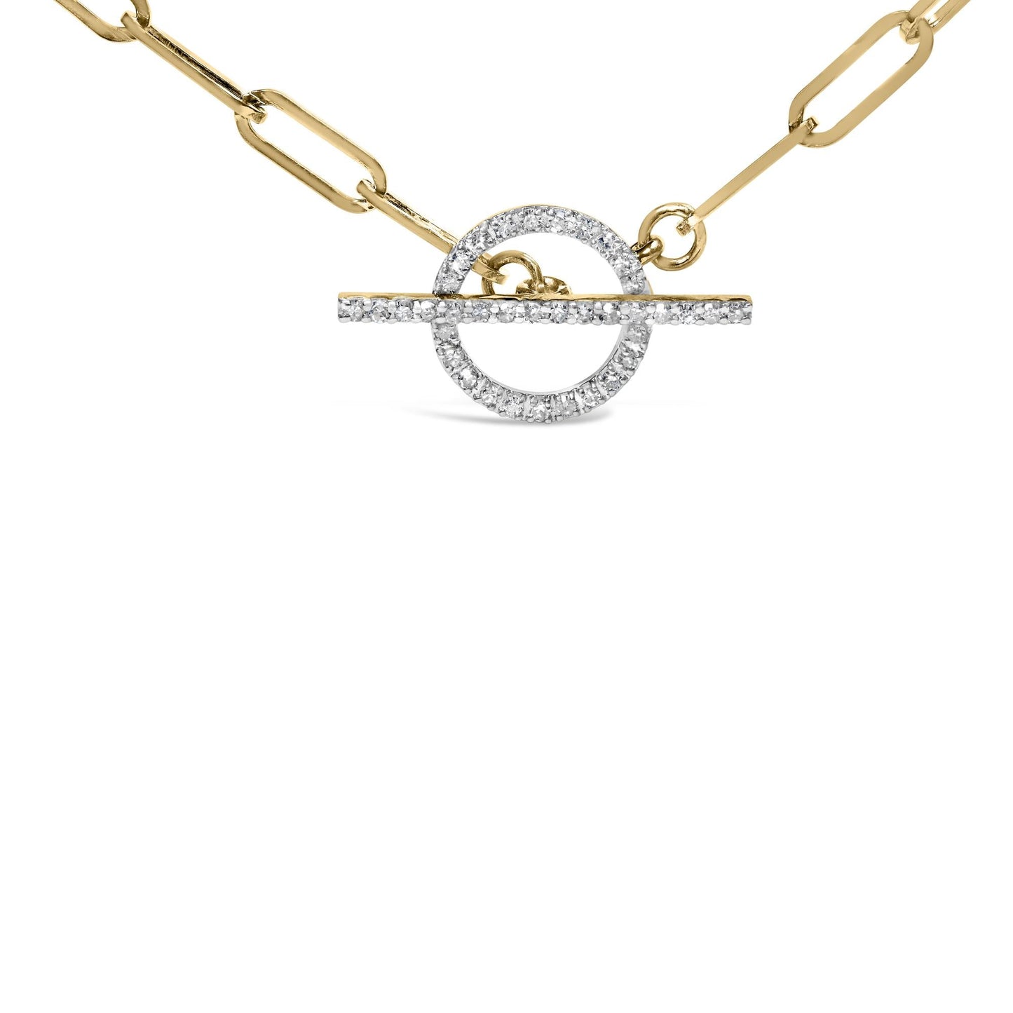 14KT Yellow Gold 1/4 Cttw Diamond Toggle Clasp Paperclip Link Necklace (I-J Color, I1-I2 Clarity) - 18" Inches