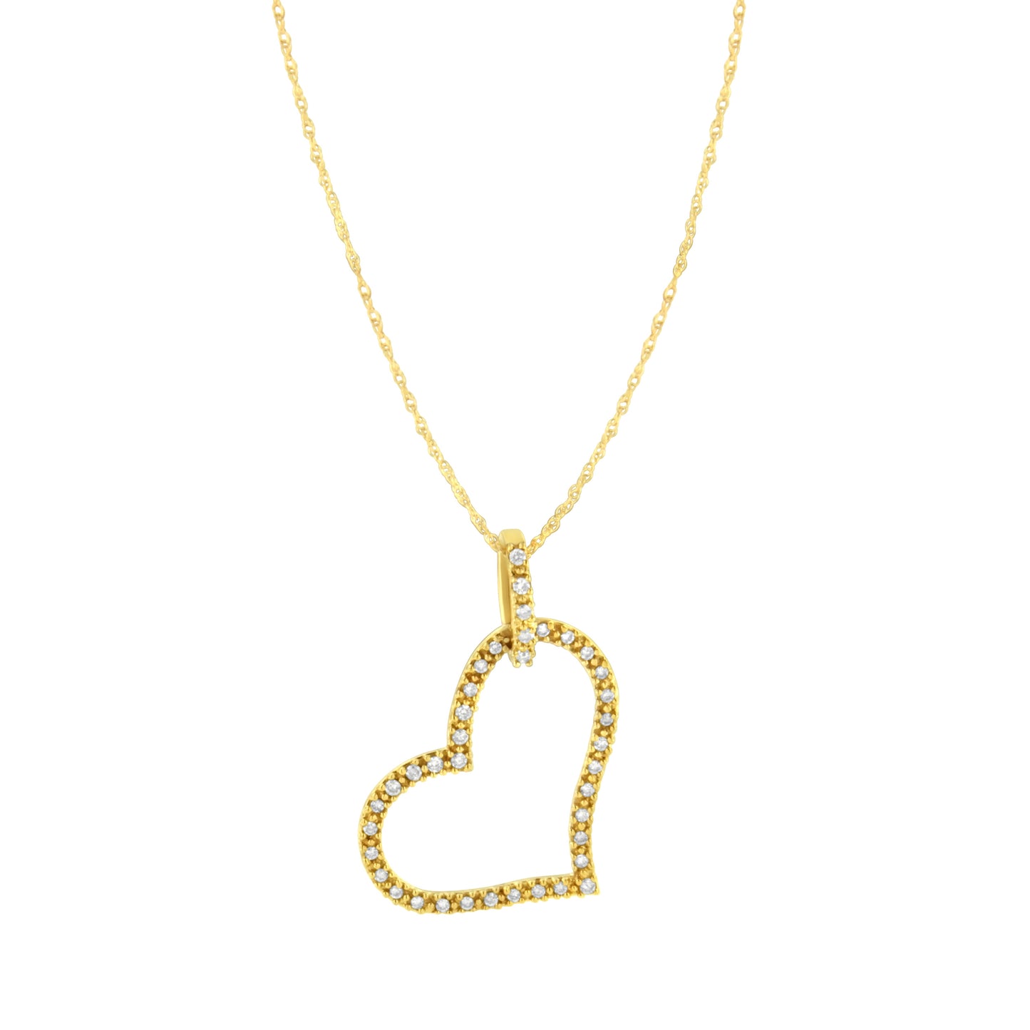 10K Yellow Gold 1/4 cttw Prong Set Round-Cut Diamond Open Heart 18" Pendant Necklace (K-L Color, I1-I2 Clarity) - Bijoux-NYC Direct