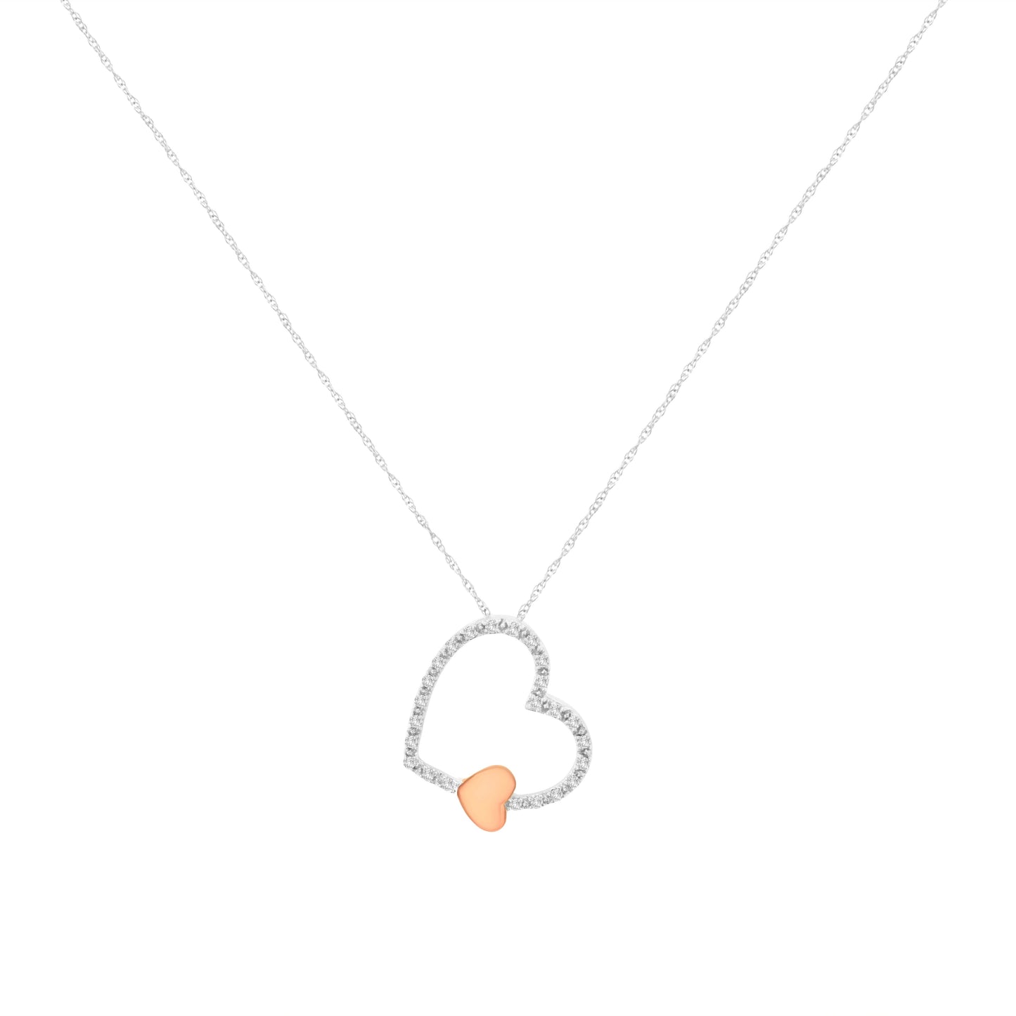 10KT Two Tone Gold 1/6 cttw Diamond Floating Heart Pendant Necklace (K-L, I1-I2) - Bijoux-NYC Direct