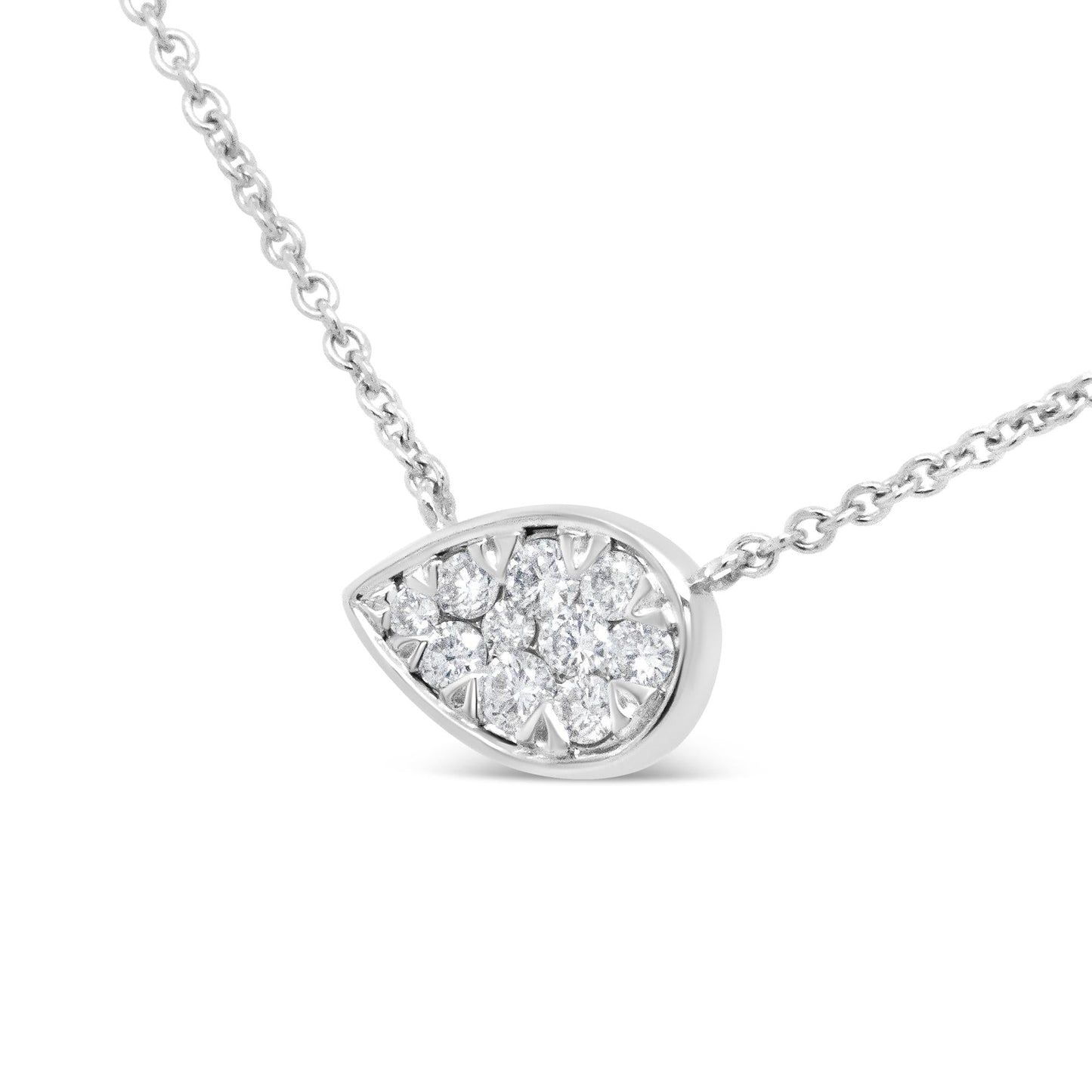 14K White Gold 1/4 Cttw Round Diamond Composite Teardrop Shape 18" Pendant Necklace - (G-H Color, SI2-I1 Clarity) - Bijoux-NYC Direct