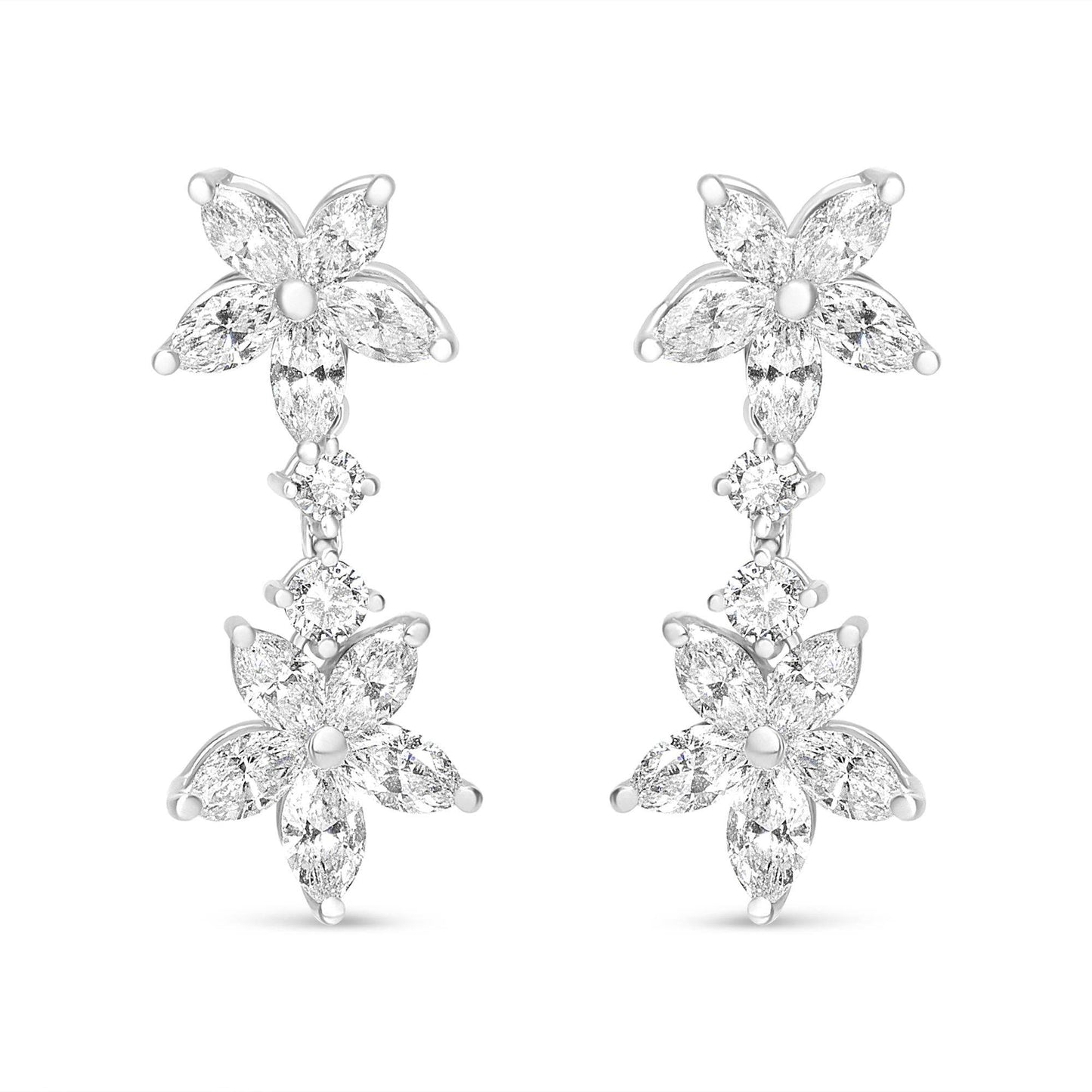 18k White Gold 6.0 Cttw Marquise Diamond Floral Dangle Drop Earrings (E-F Color, VS1-VS2 Clarity) - Bijoux-NYC Direct