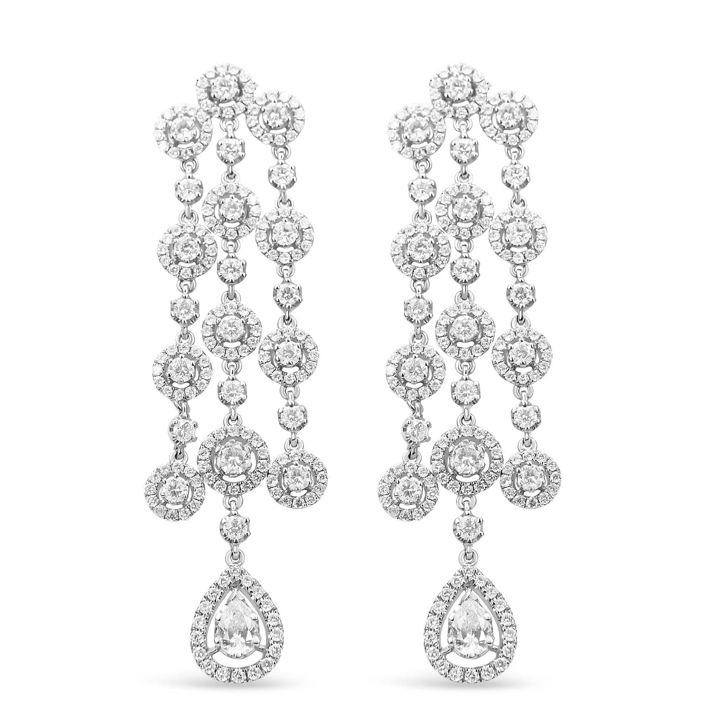 18K White Gold 4 3/4 Cttw Diamond Double Teardrop Waterfall Dangle Earrings (H-I Color, VS1-VS2 Clarity) - Bijoux-NYC Direct