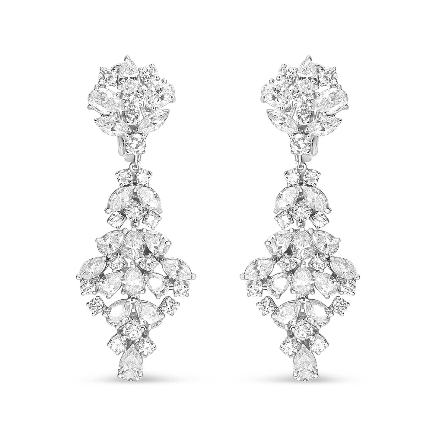 18K White Gold 9 1/2 Cttw Diamond Cluster Drop Dangle Clip-On Earrings (F-G Color, VS1-VS2 Clarity) - Bijoux-NYC Direct
