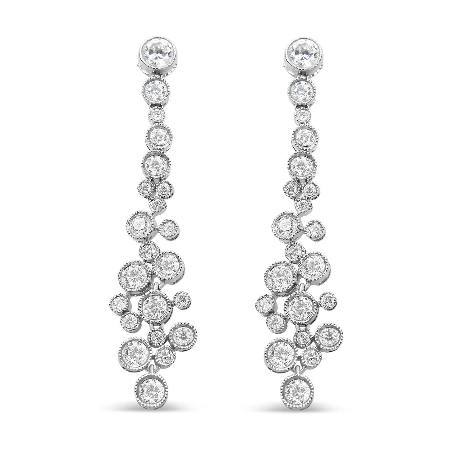 18K White Gold 3.15 Cttw Round Diamond Waterfall Drop Dangle Stud Earrings (H-I Color, VS1-VS2 Clarity) - Bijoux-NYC Direct