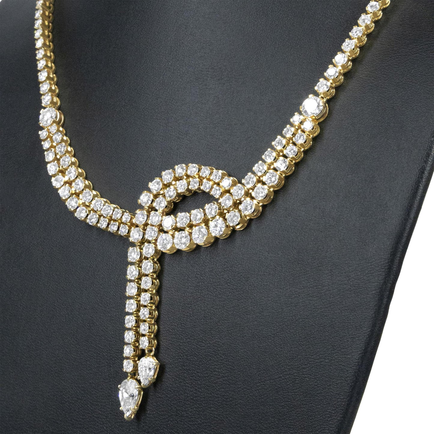 14k Yellow Gold 17.0 Cttw Diamond Double Row Lariat 18" Inch Tennis Necklace with Pear Shape Diamond Drop Tips (I-J Color, VS2-SI1 Clarity) - Bijoux-NYC Direct