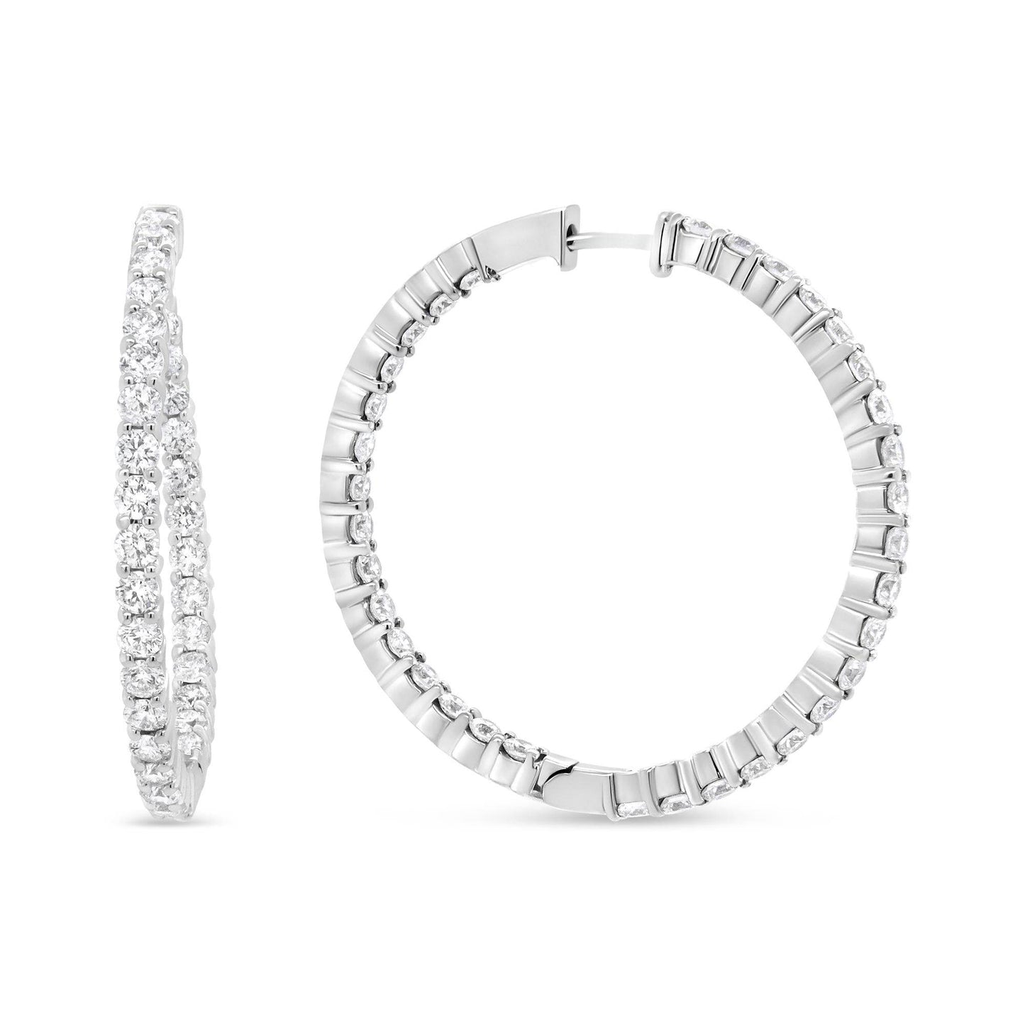 18K White Gold 3 5/8 Cttw Round Diamond Curved Inside-Outside Hoop Earrings (F-G Color, VS1-VS2 Clarity) - Bijoux-NYC Direct
