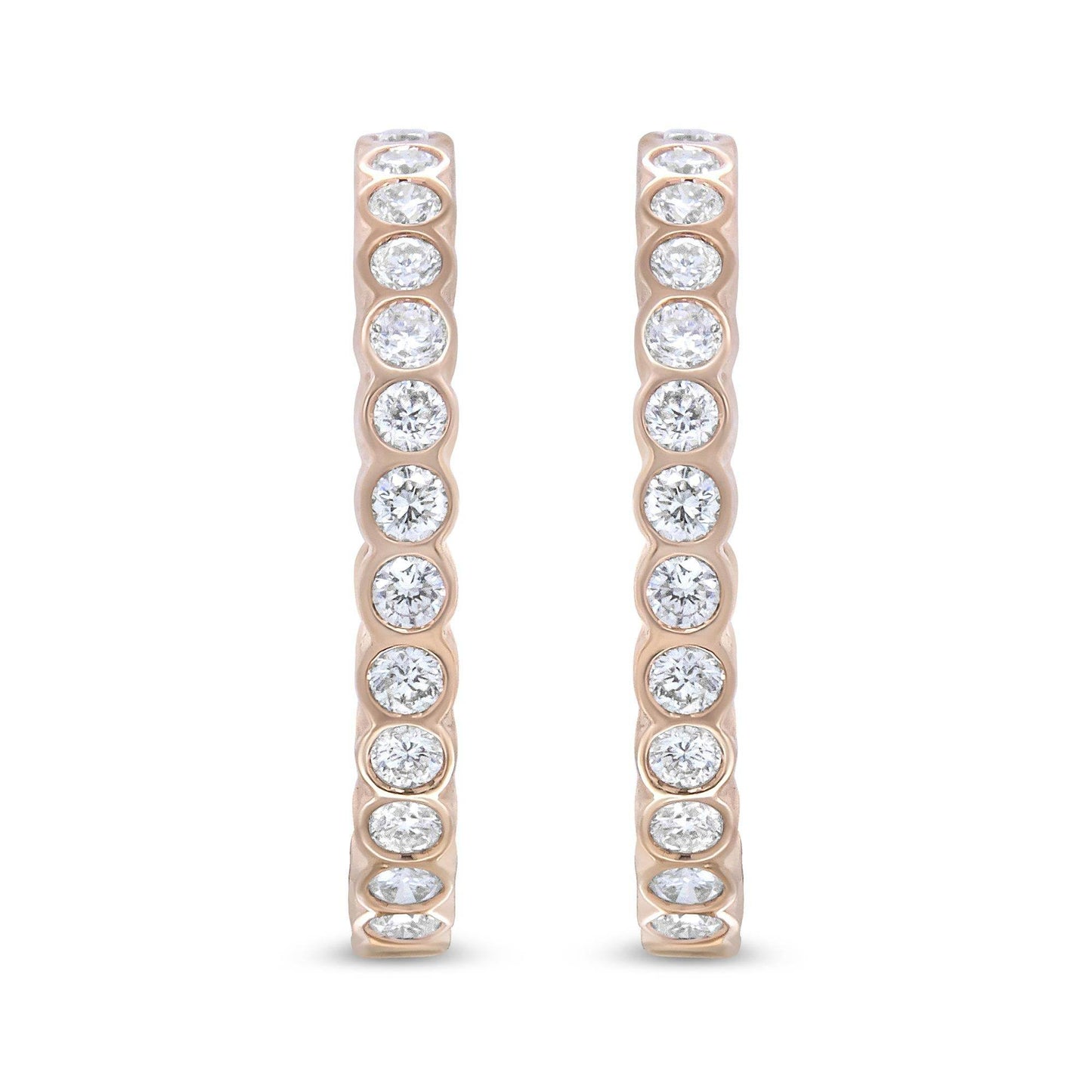 18K Rose Gold 1 Cttw Round Bezel-Set Diamond Hoop Earrings (F-G Color, VS1-VS2 Clarity) - Bijoux-NYC Direct