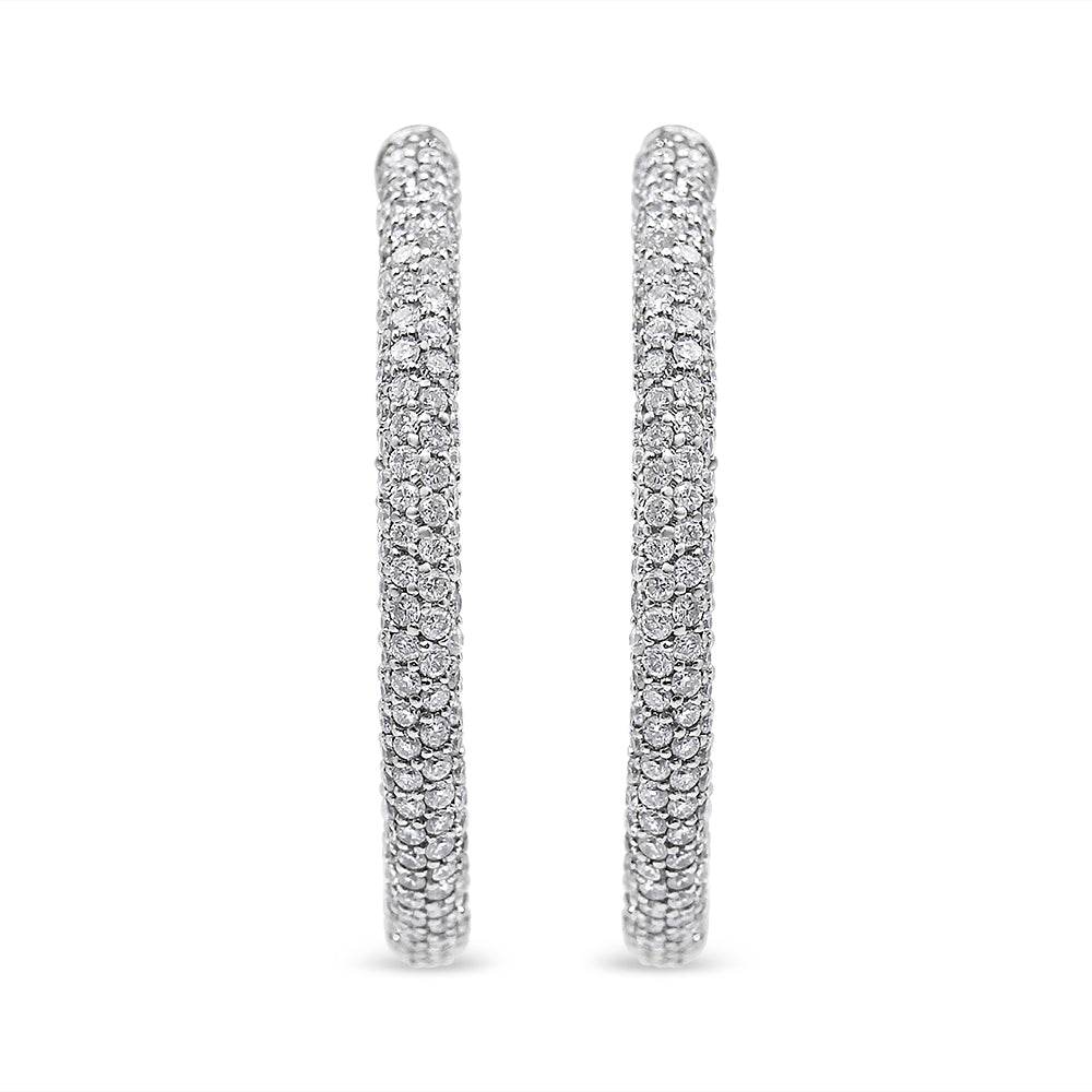 18K White Gold 2 1/3 Cttw Pave Set Diamond Semi Eternity Leverback Hoop Earrings (F-G Color, VS1-VS2 Clarity) - Bijoux-NYC Direct