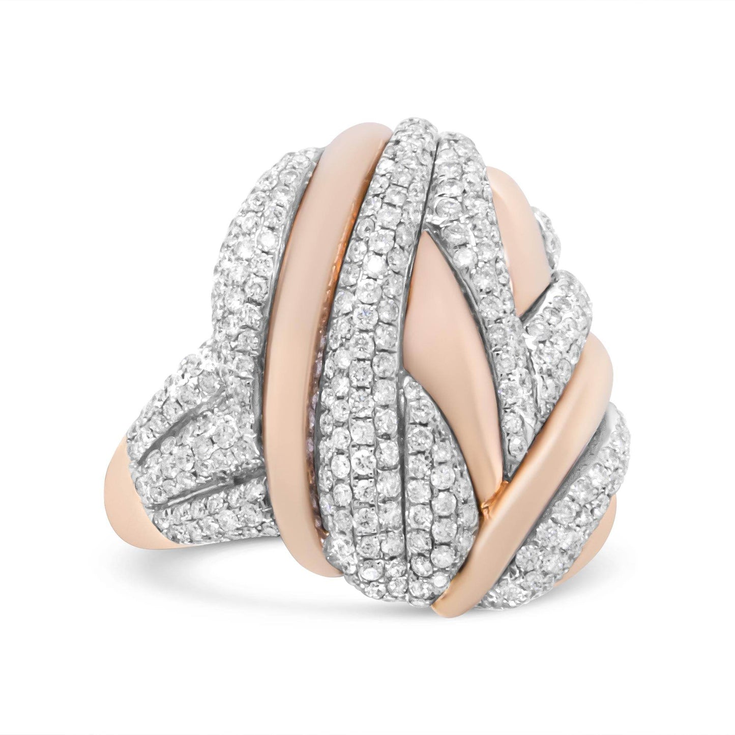 18K Rose and White Gold 1 7/8 Cttw Diamond and Gold Textured Dome Cocktail Ring (F-G Color, VS1-VS2 Clarity) - Bijoux-NYC Direct