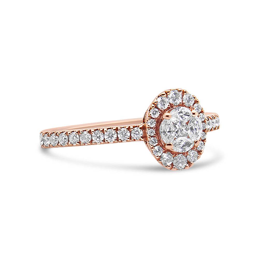 18K Rose Gold 1/2 Cttw Composite Marquise Composite Diamond Oval Shaped Halo Engagement Ring (F-G Color, VS1-VS2 Clarity) - Bijoux-NYC Direct