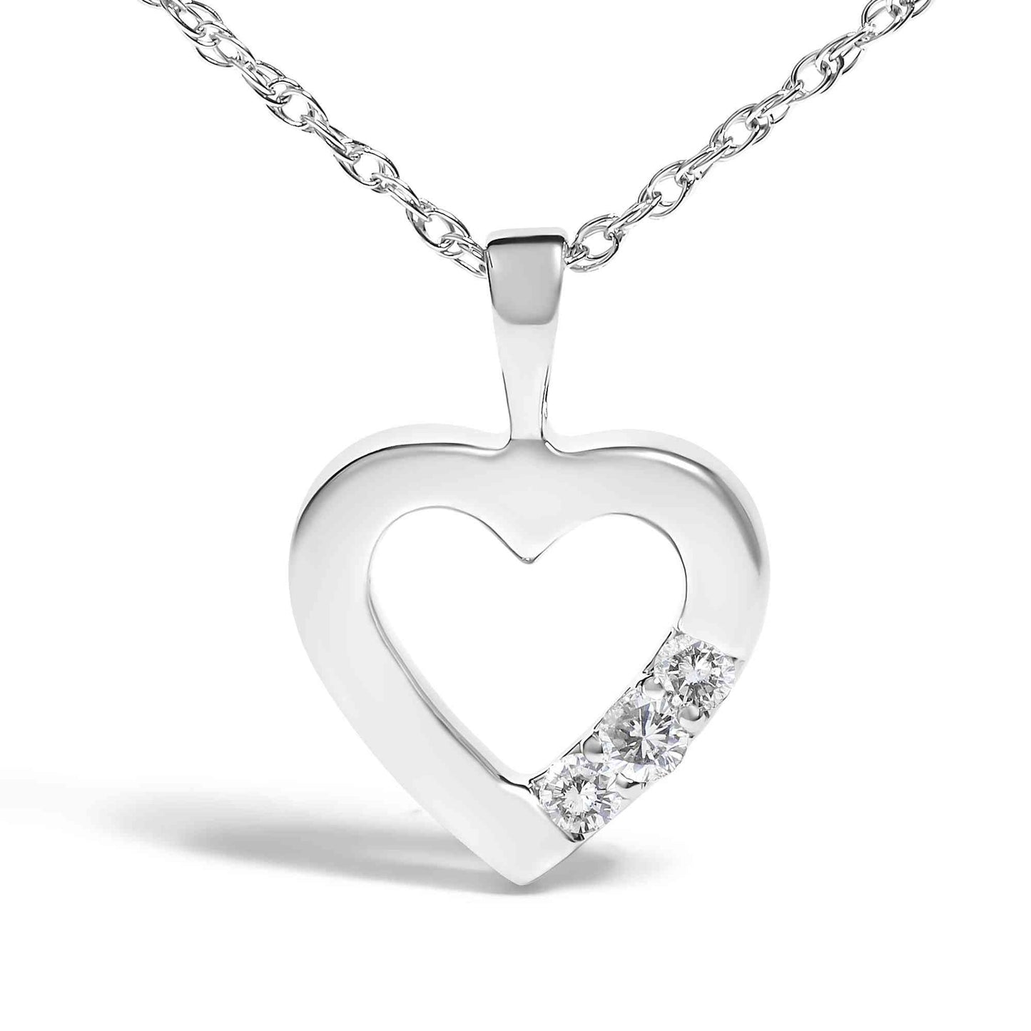 .925 Sterling Silver Lab Grown Diamond 1/4 Cttw Three Stone Heart Pendant Necklace - 18" Inches