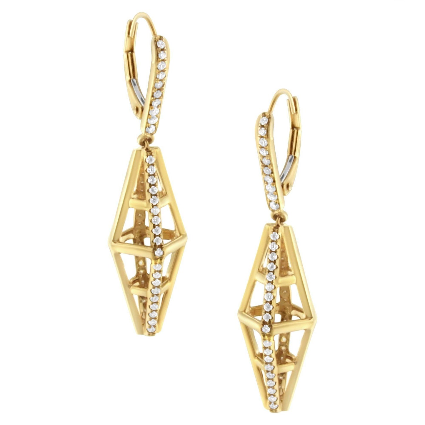 14K Yellow Gold 5/8 Cttw Diamond Geometrical Pillar Drop and Dangle Earrings (G-H Color, SI1-SI2 Clarity) - Bijoux-NYC Direct