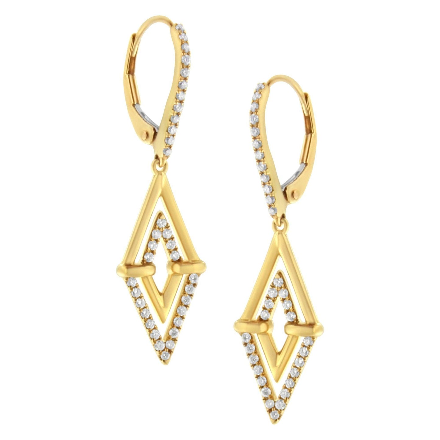 14K Yellow Gold 3/8 Cttw Double Triangle Drop and Dangle Diamond Earrings (G-H Color, SI1-SI2 Clarity) - Bijoux-NYC Direct