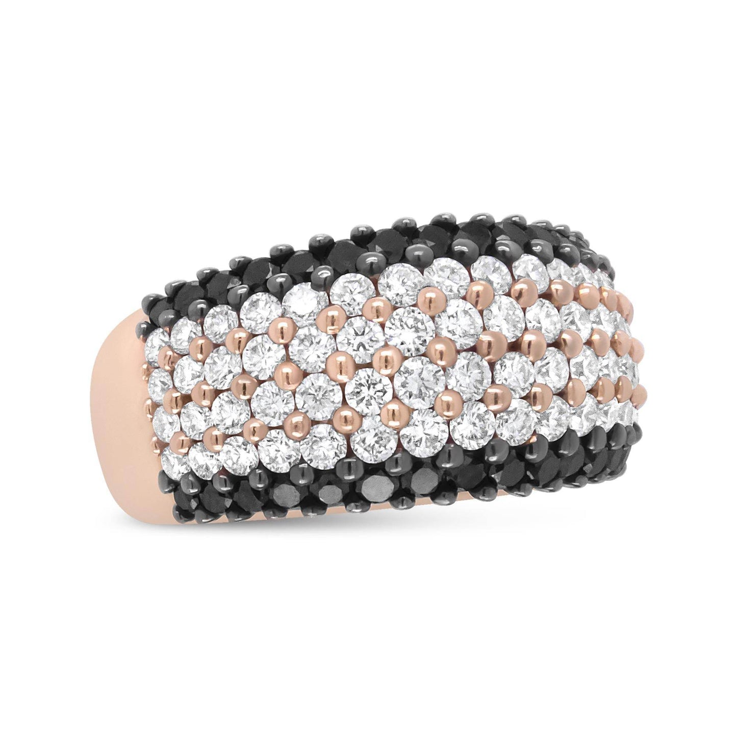 18K Rose Gold 2 1/5 Cttw Black and White Diamond 6 Row Band Ring (F-G and Black Color, VS1-VS2 Clarity) - Bijoux-NYC Direct