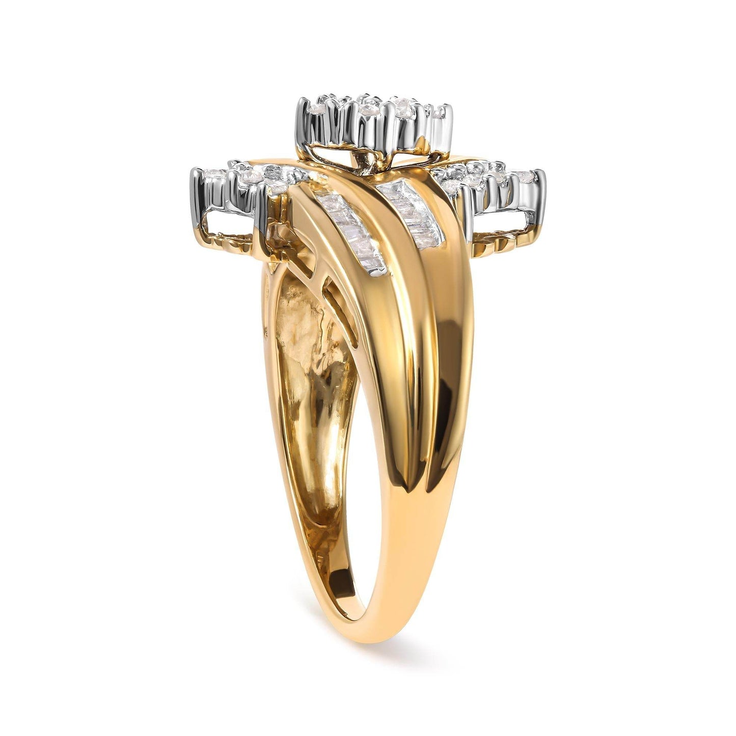 10K Two-Toned 1/2 Cttw Round And Baguette-Cut Composite Pear Head Diamond Ring (H-I Color, I2-I3 Clarity) - Bijoux-NYC Direct