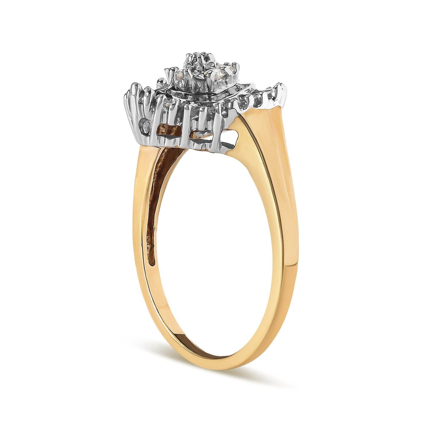10K Yellow Gold 1/4 Cttw Round and Baguette cut Diamond Heart Shape Ballerina Ring (H-I Color, I1-I2 Clarity) - Bijoux-NYC Direct