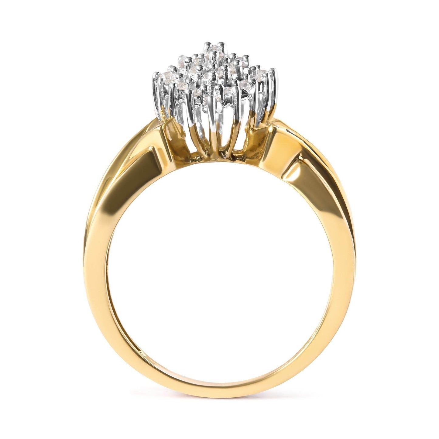 10K Yellow Gold 1 Cttw Diamond Pear Shaped Cluster Cluster Cocktail Ring (H-I Color, I2-I3 Clarity) - Bijoux-NYC Direct