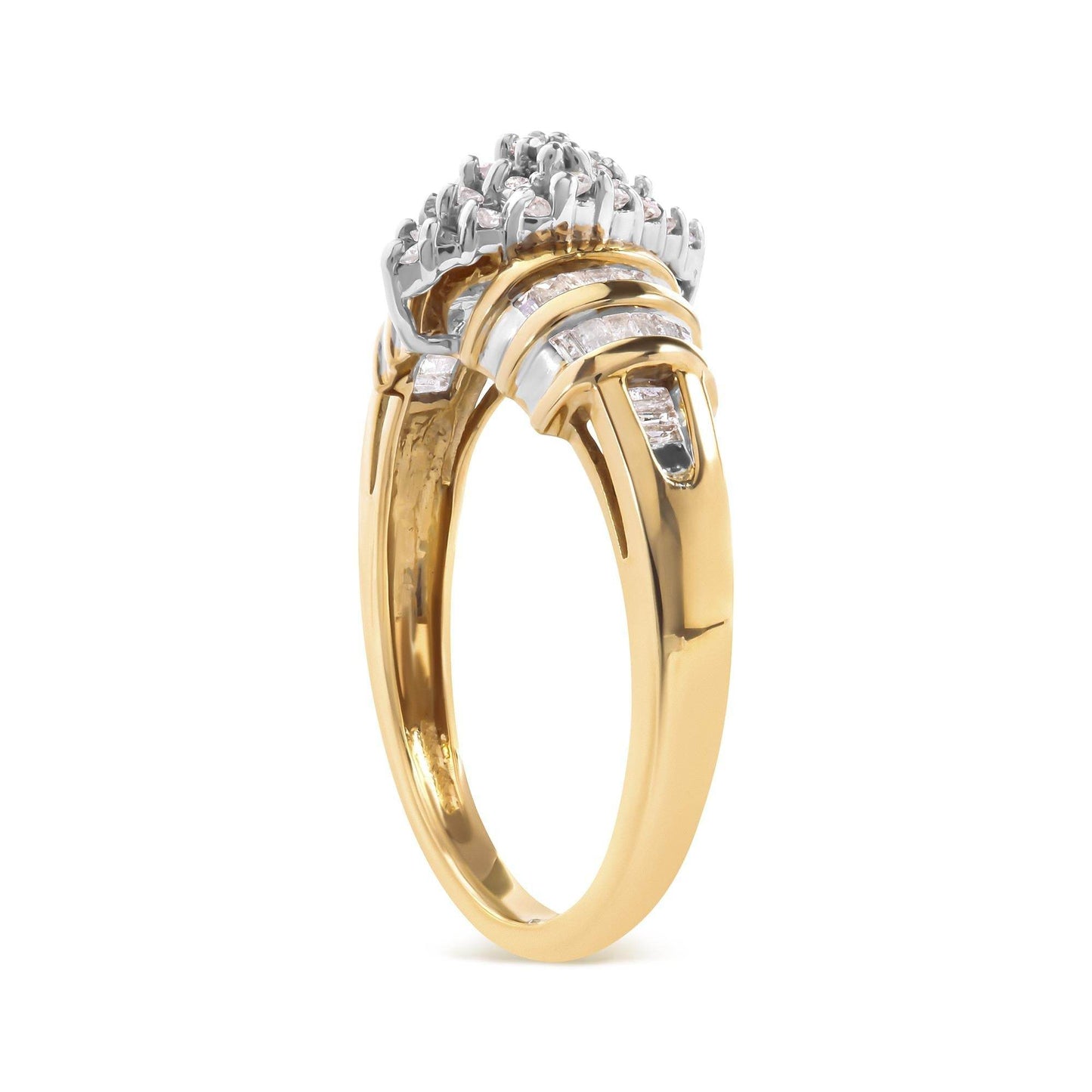10K Yellow Gold 1/2 Cttw Diamond Pear Shaped Head and Multi Row Channel Set Shank Ring (H-I Color, SI2-I1 Clarity) - Bijoux-NYC Direct