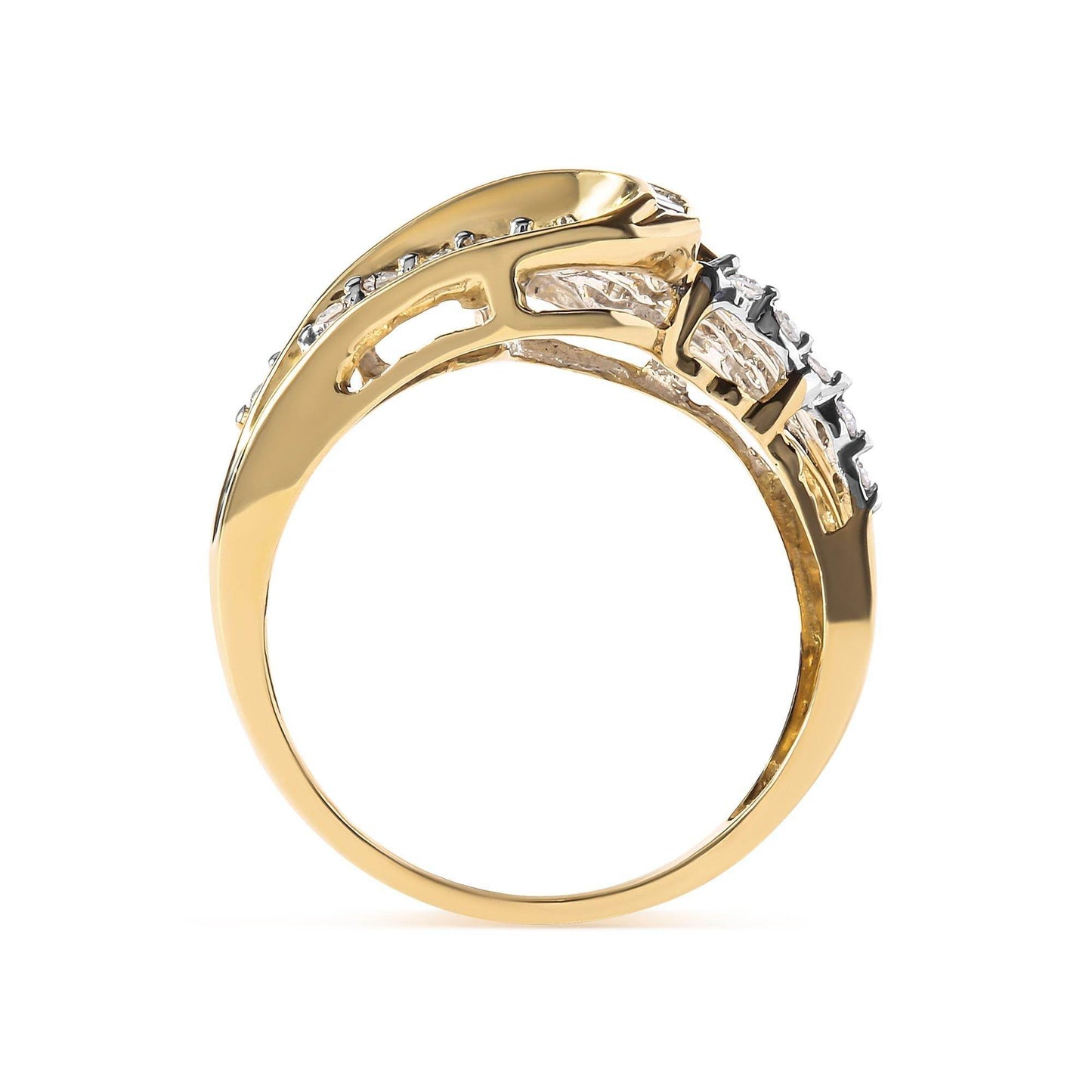 10K Yellow Gold 1/2 Cttw Round and Baguette cut Diamond Open Space Bypass Ring (H-I Color, SI2-I1 Clarity) - Bijoux-NYC Direct