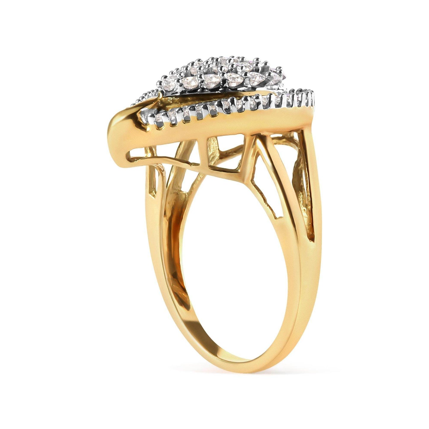 10K Yellow Gold 1 Cttw Round and Baguette Cut Diamond Ballerina Cluster Ring (H-I Color, SI2-I1 Clarity) - Bijoux-NYC Direct