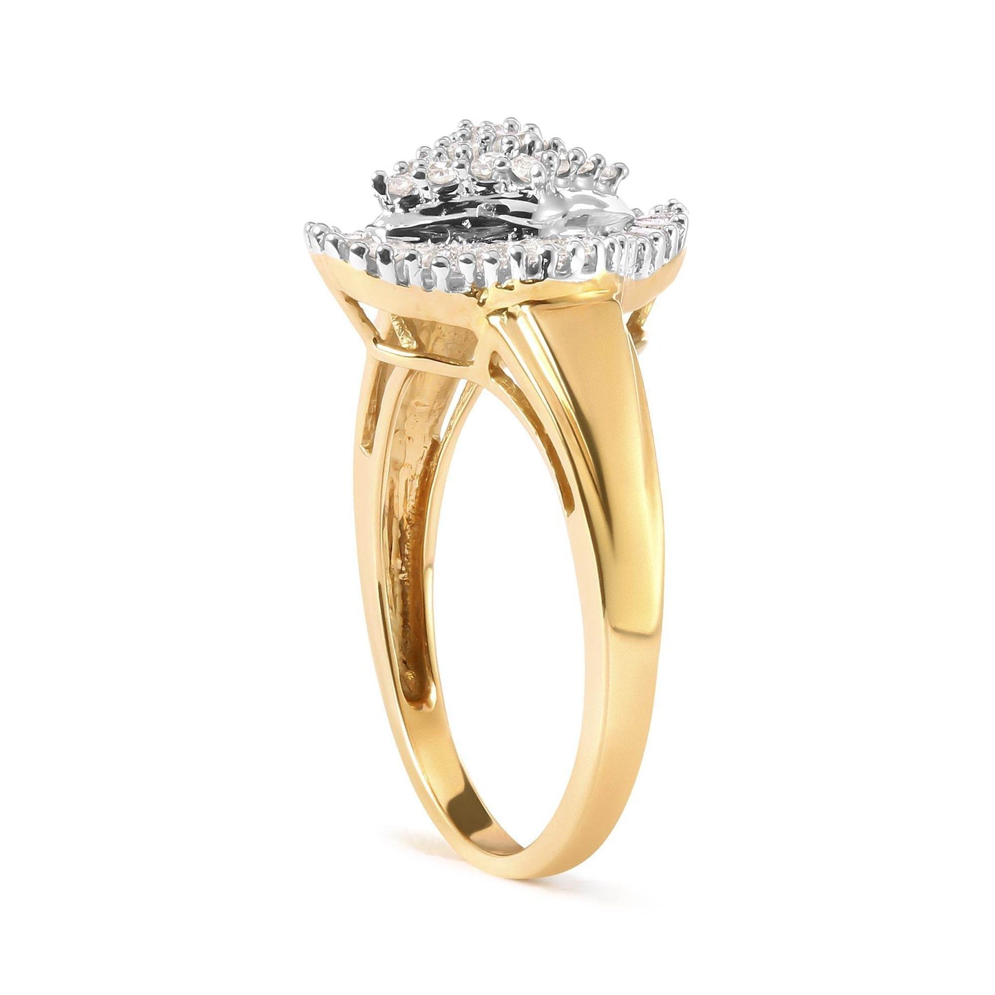 10K Yellow Gold 1/2 Cttw Round And Baguette-cut Diamond Rhombus Head and Halo Ring (I-J Color, I1-I2 Clarity) - Bijoux-NYC Direct
