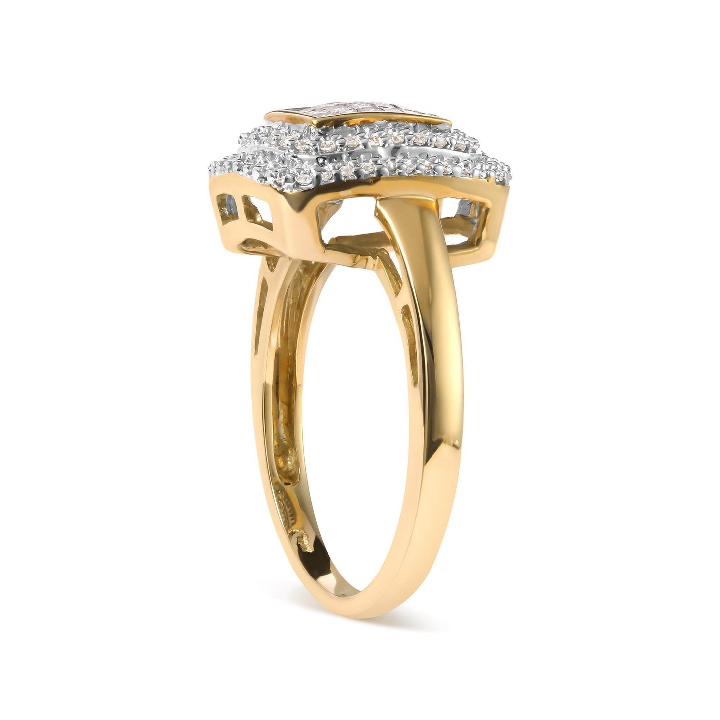 10K Yellow Gold 1/2 cttw Round and Princess Diamond Composite Head and Halo Ring (H-I Color, SI1-SI2 Clarity) - Bijoux-NYC Direct