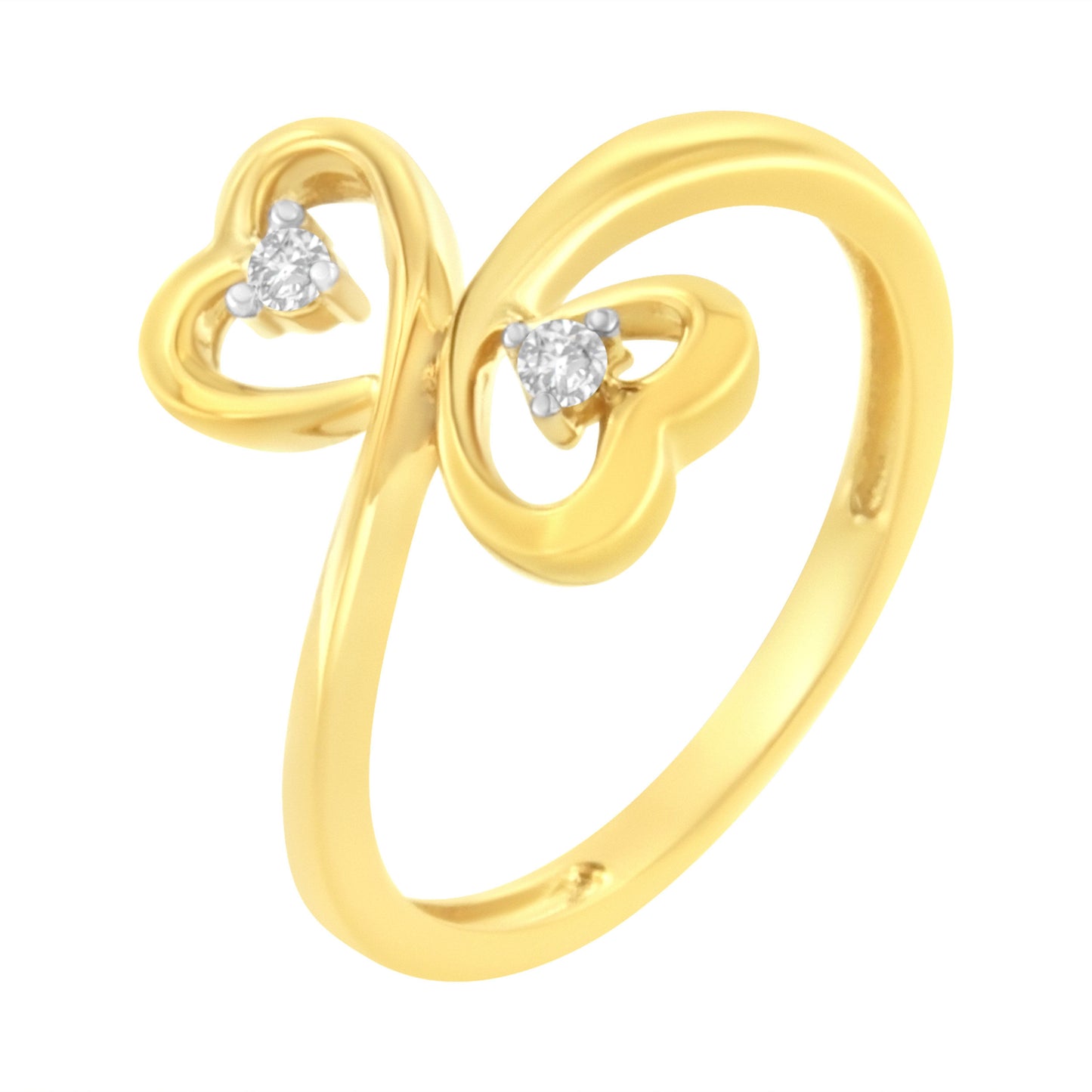 14KT Yellow Gold 1/20 ctw. Dual Heart Diamond Ring (K-L, I1-I2) - Bijoux-NYC Direct