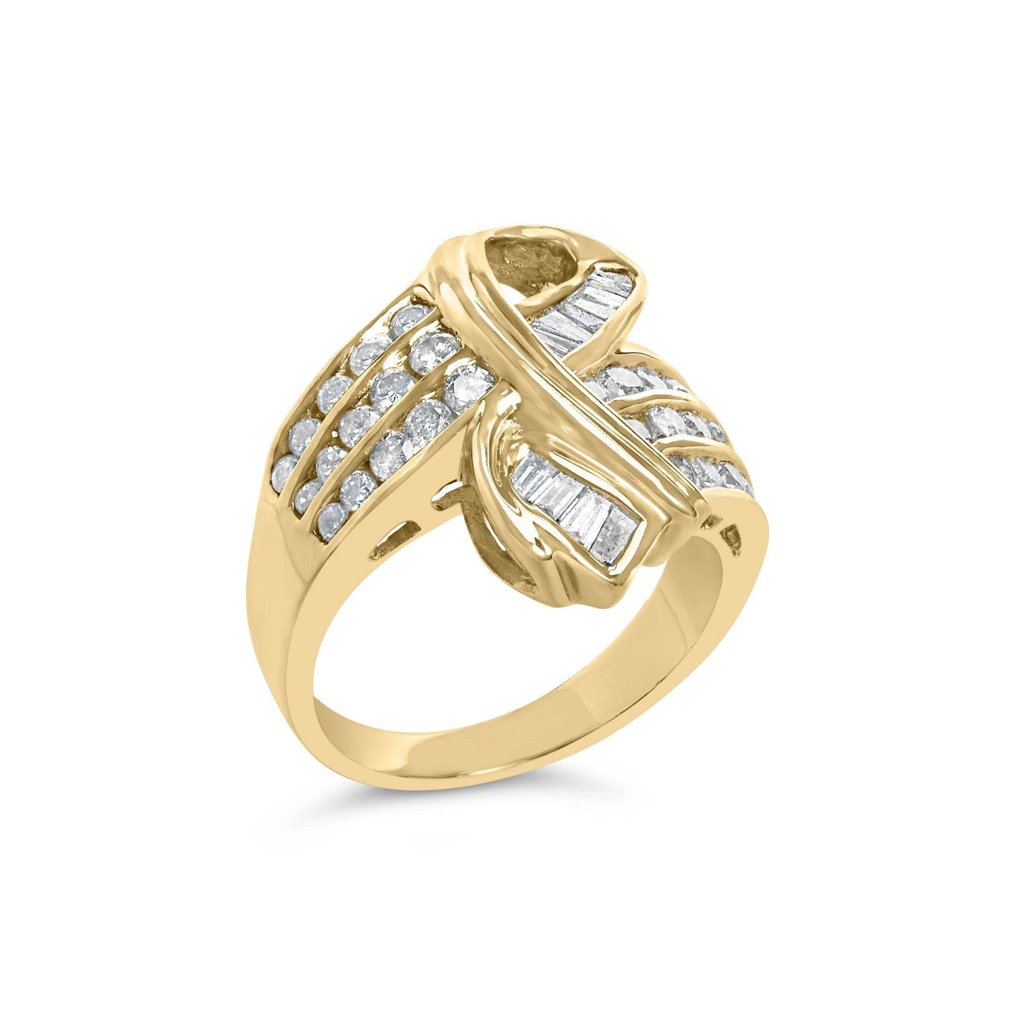 14K Yellow Gold 1 1/3 Cttw Channel Set Diamond Bypass Cocktail Ring (J-K Color, I1-I2 Clarity) - Ring Size 7 - Bijoux-NYC Direct