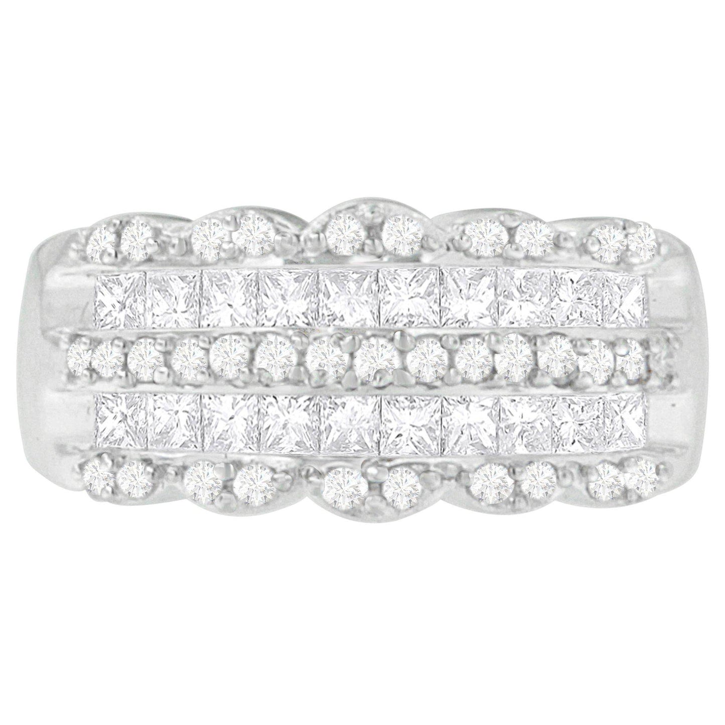 14K White Gold 1 1/7ct. TDW Round and Princess-Cut Diamond Ring(H-I, SI2-I1) - Bijoux-NYC Direct