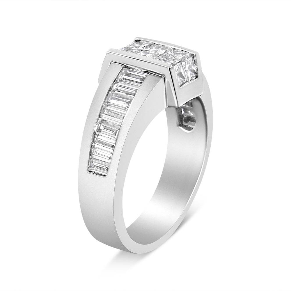 14K White Gold 2 3/4 Cttw Invisible-Set Princess and Channel-Set Baguette Diamond Step Up Cocktail Ring (G-H Color, SI1-SI2 Clarity) - Bijoux-NYC Direct