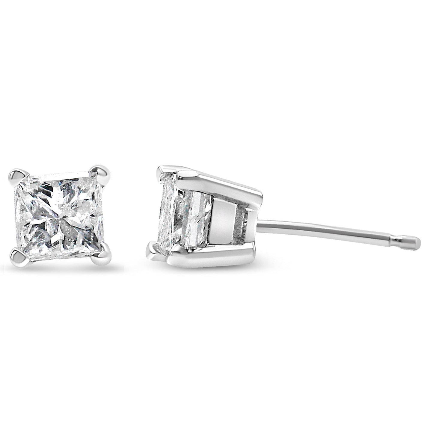14K White Gold 3/4 Cttw Princess-Cut Square Near Colorless Diamond Classic 4-Prong Solitaire Stud Earrings (G-H Color, SI1-SI2 Clarity) - Bijoux-NYC Direct