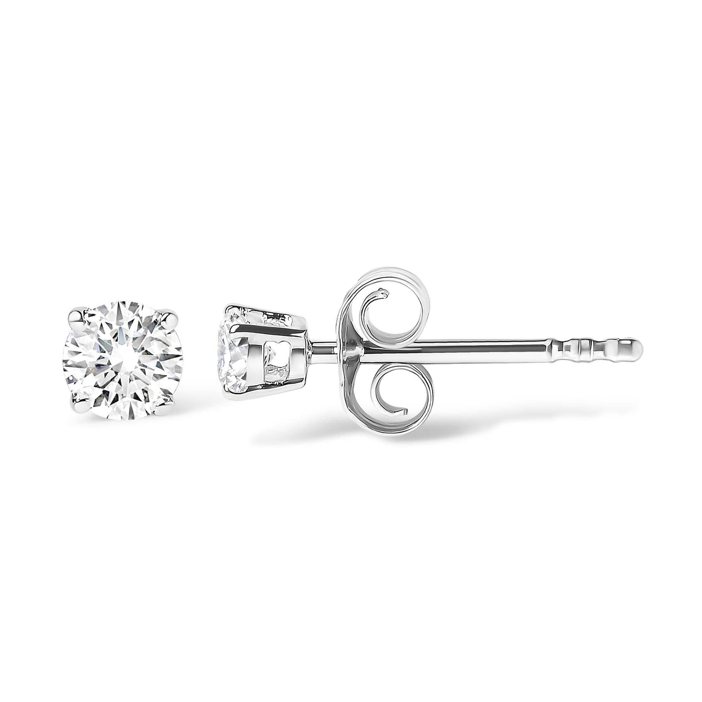 .925 Sterling Silver 1/2 Cttw Round Brilliant-Cut Lab Grown Diamond Classic 4-Prong Stud Earrings (F-G Color, VS1-VS2 Clarity) - Bijoux-NYC Direct