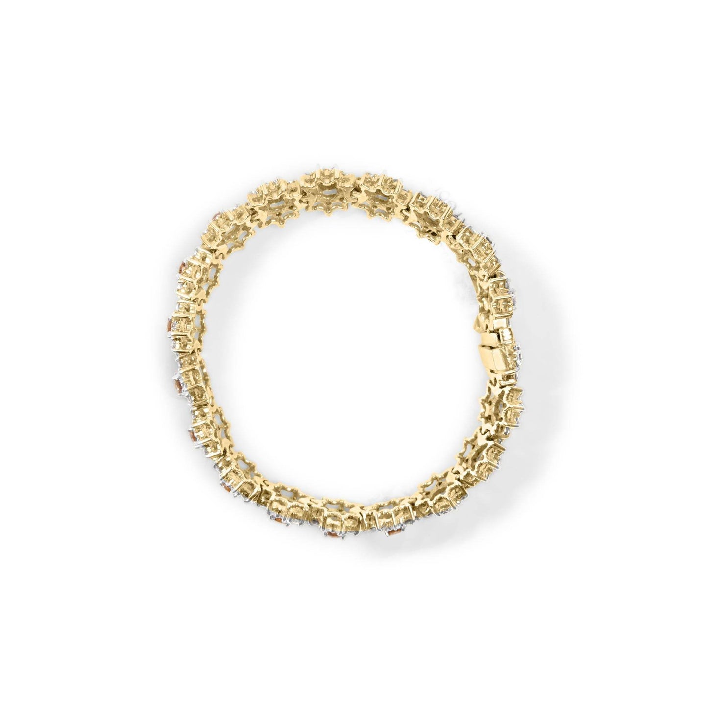 14K Yellow Gold 8.00 Cttw Champagne Diamond Floral Cluster Halo Link Bracelet (H-I Color, I1-I2 Clarity) - Bijoux-NYC Direct
