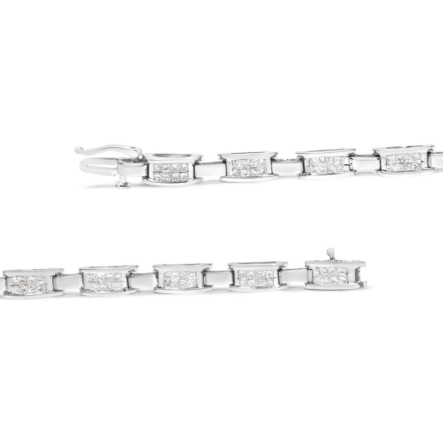 14K White Gold 2.0 Cttw Princess Cut Invisible Set Diamond Rectangular Link Bracelet (I-J Color, I1-I2 Clarity) - 7.25" - Bijoux-NYC Direct