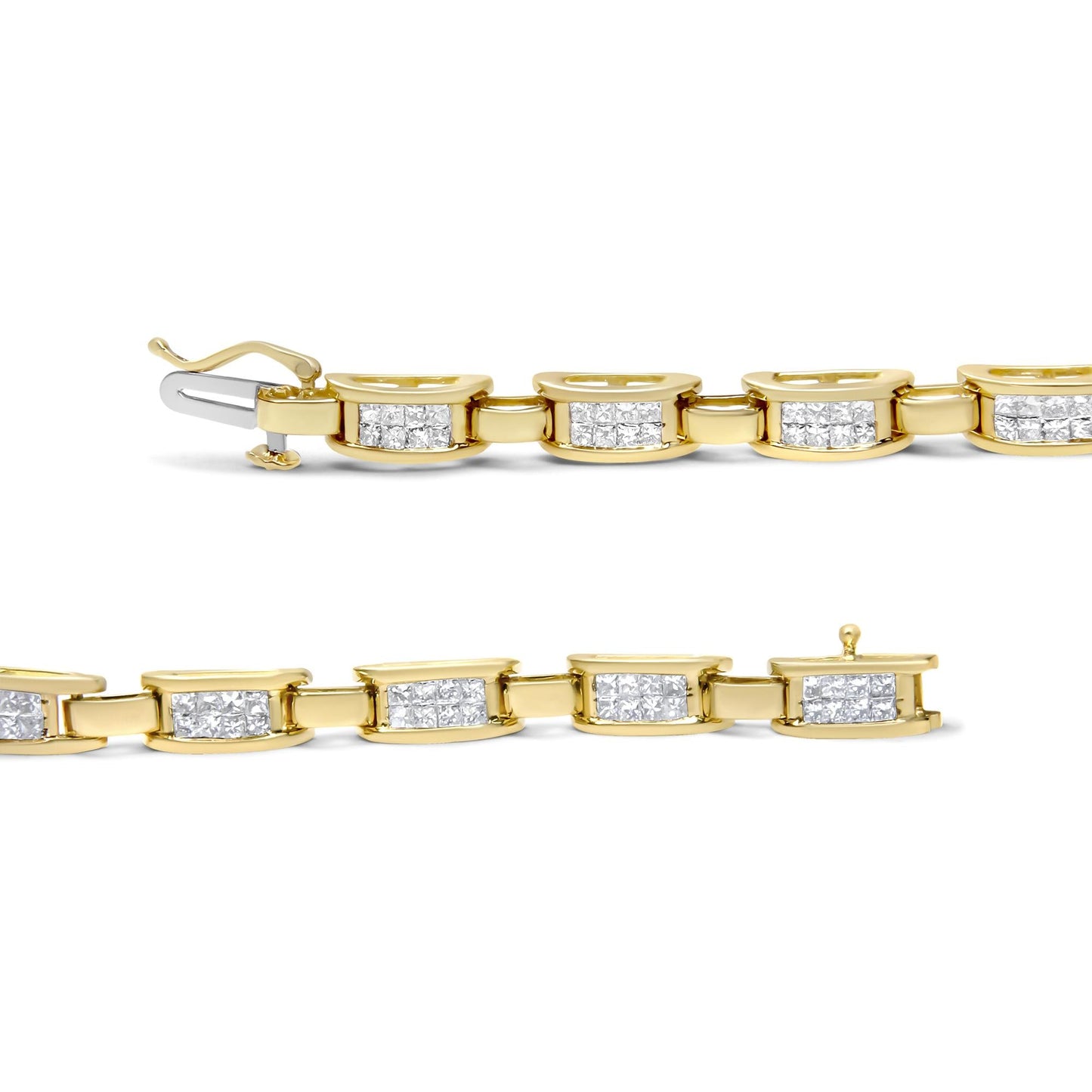 10K Yellow Gold 2.0 Cttw Invisible-Set Princess Cut Diamond Rectangular Link Bracelet (I-J Color, SI2-I1 Clarity) - 7" - Bijoux-NYC Direct