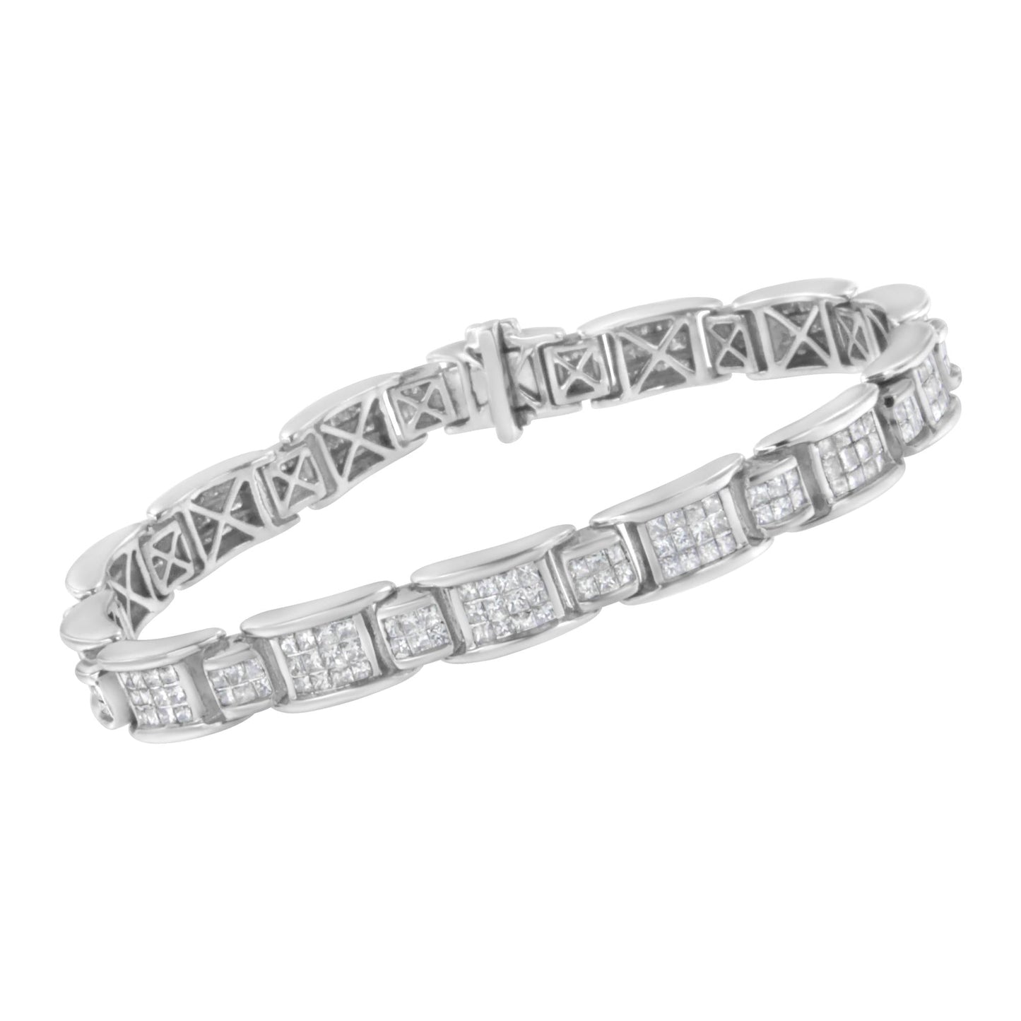 14K White Gold 5.0 Cttw Princess-Cut Diamond Rectangular Alternating Station 7" Tennis Bracelet (G-H Color, SI1-SI2 Clarity) - Bijoux-NYC Direct