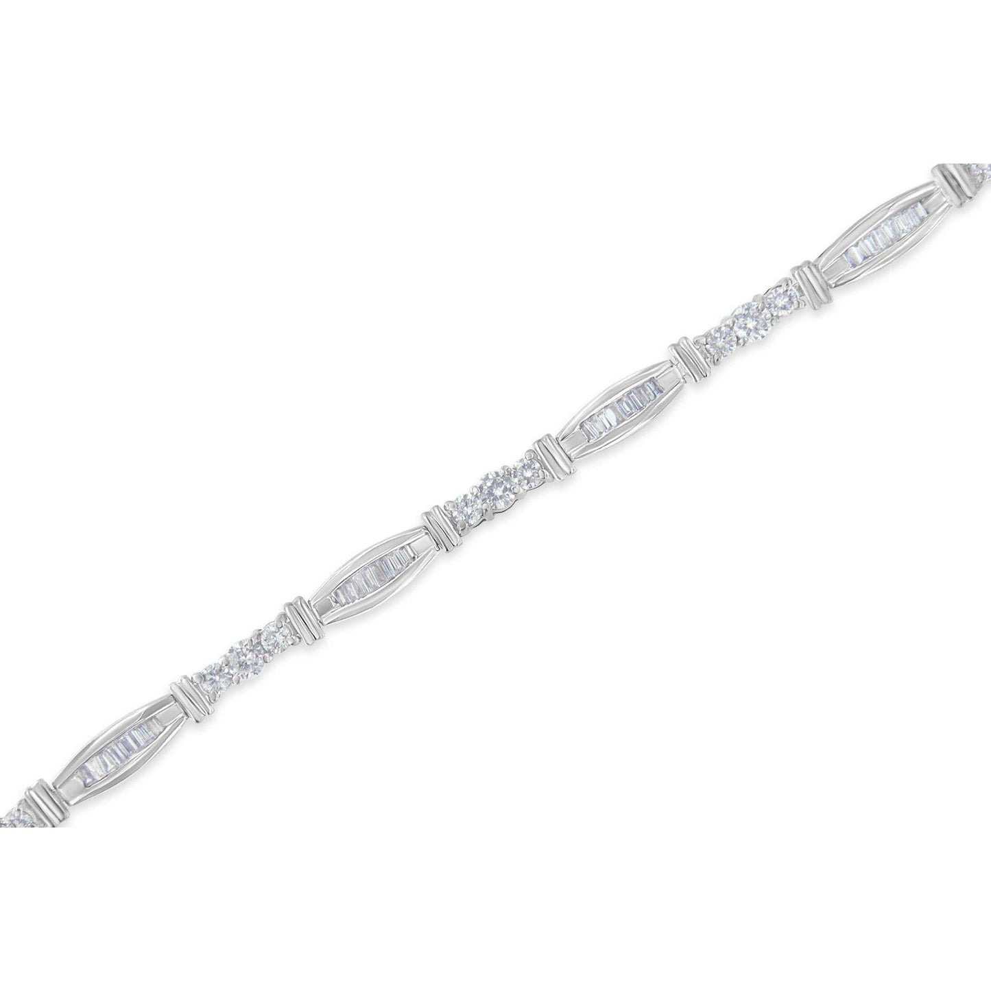 10K White Gold Geometric Pattern Diamond Tennis Bracelet (3 cttw, H-I Color, SI2-I1 Clarity) - Bijoux-NYC Direct