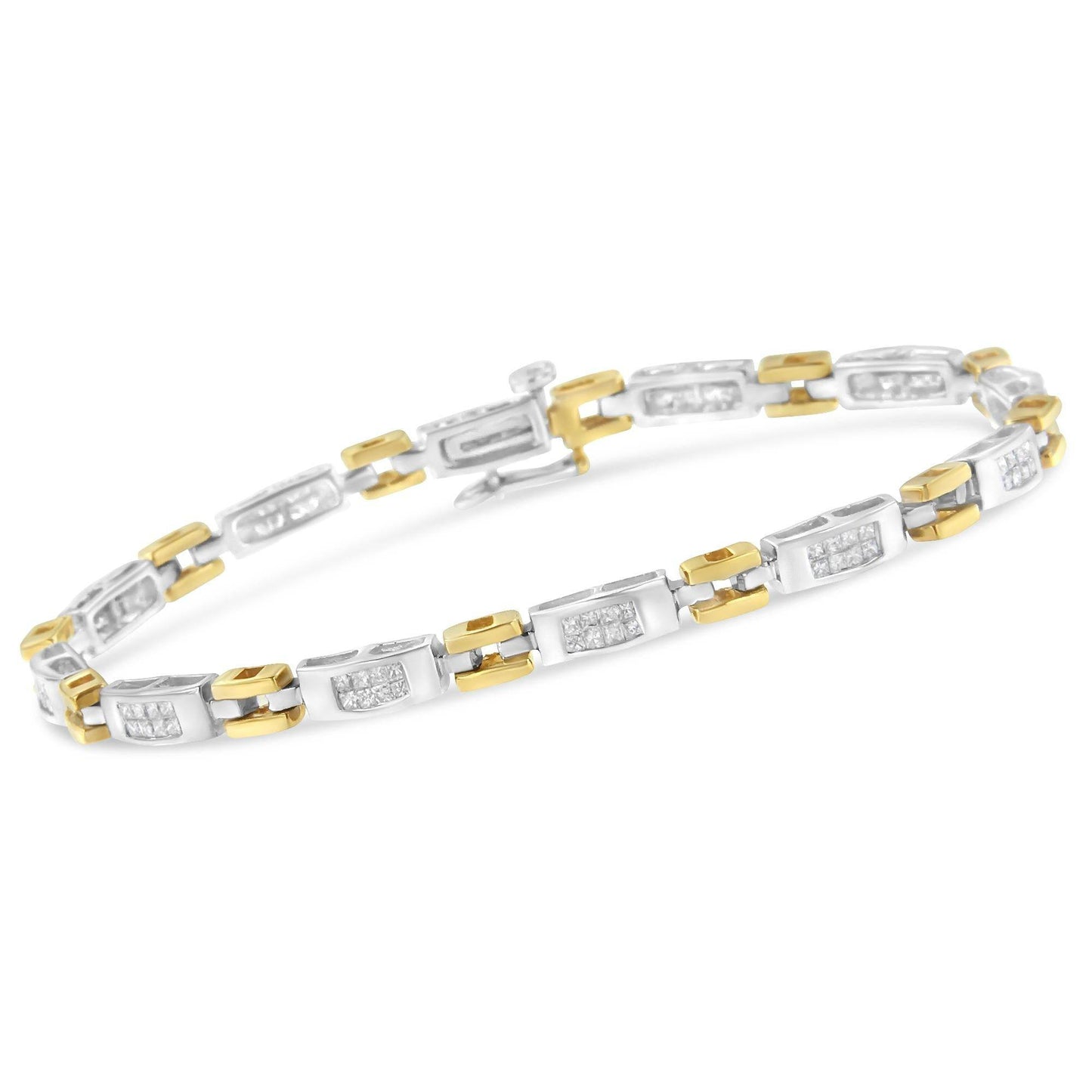 10K Two-Tone Gold Princess Cut Diamond Geo Link Bracelet (1.00 cttw, H-I Color, SI1-SI2 Clarity) - Bijoux-NYC Direct