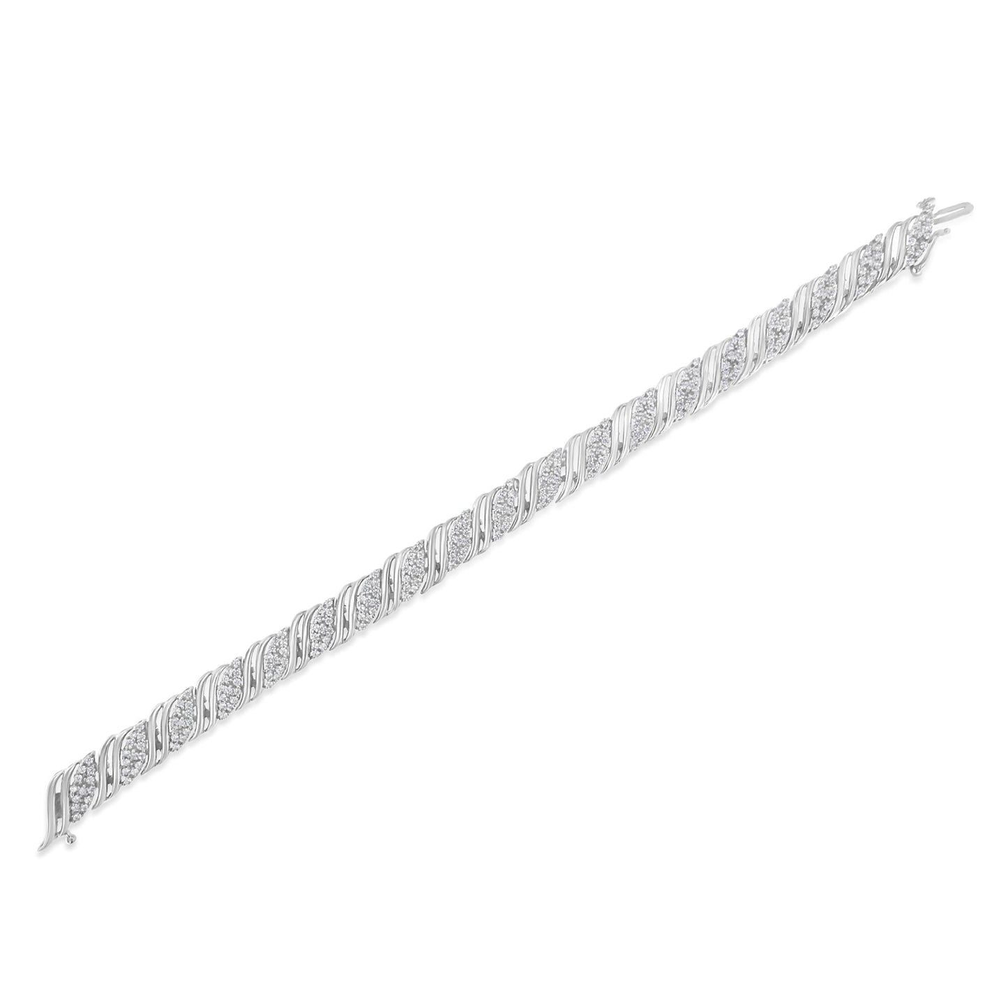 .925 Sterling Silver 2.0 cttw Diamond Double Wrap S Curve Link Bracelet (I-J Color, I3 Clarity) -7.25" - Bijoux-NYC Direct
