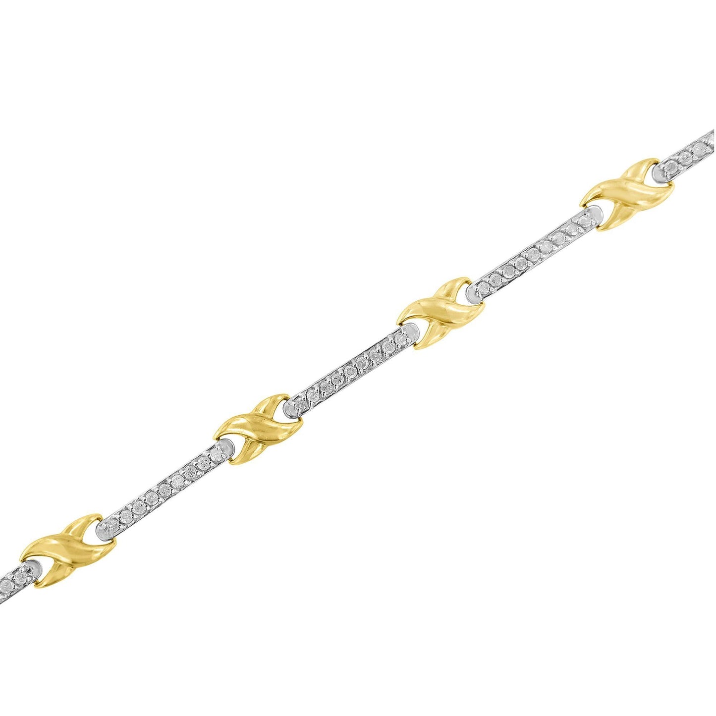 10K Yellow Gold 1.00 Cttw Pave Set Diamond Bar and X-Link 7" Bracelet (I-J Color, I3 Quality)
