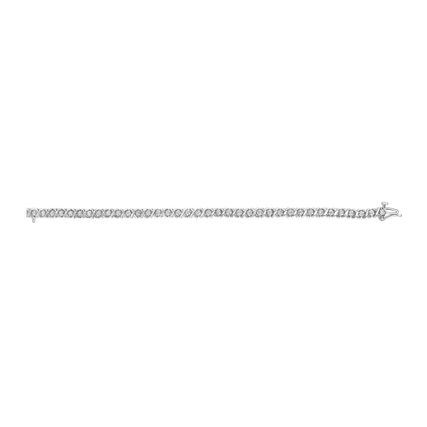 18K White Gold 3.0 Cttw Natural Round Diamond Box Clasp X Link Tennis Bracelet - 7" Inches