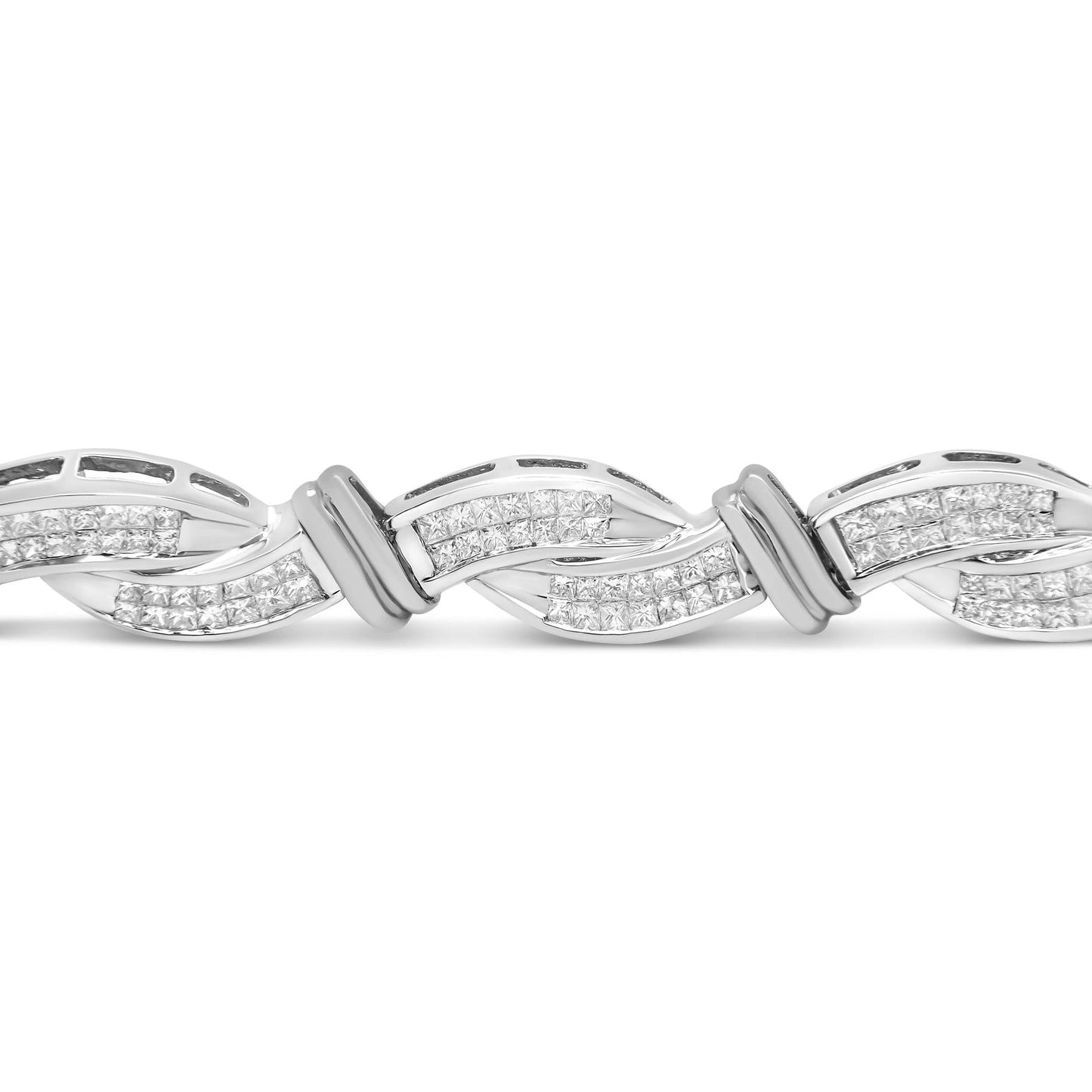 14K White Gold 4.0 Cttw Invisble Set Princess-Cut Diamond Wave Style Link Bracelet (H-I Color, SI2-I1 Clarity) - 7" - Bijoux-NYC Direct