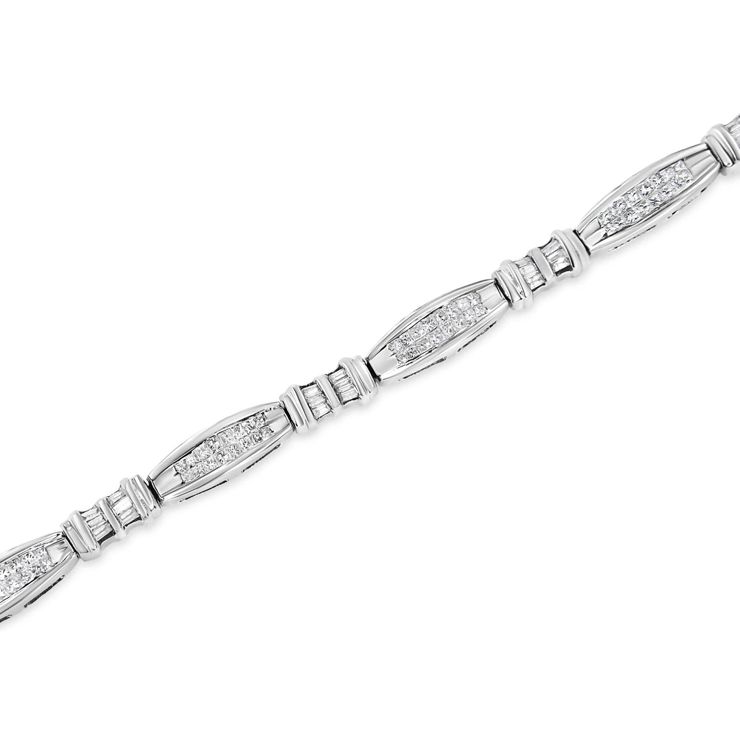 14K White Gold 2.0 Cttw Channel-Set Alternating Baguette and Princess-Cut Diamond Link Bracelet (H-I Color, SI2-I1 Clarity) - Size 7 - Bijoux-NYC Direct