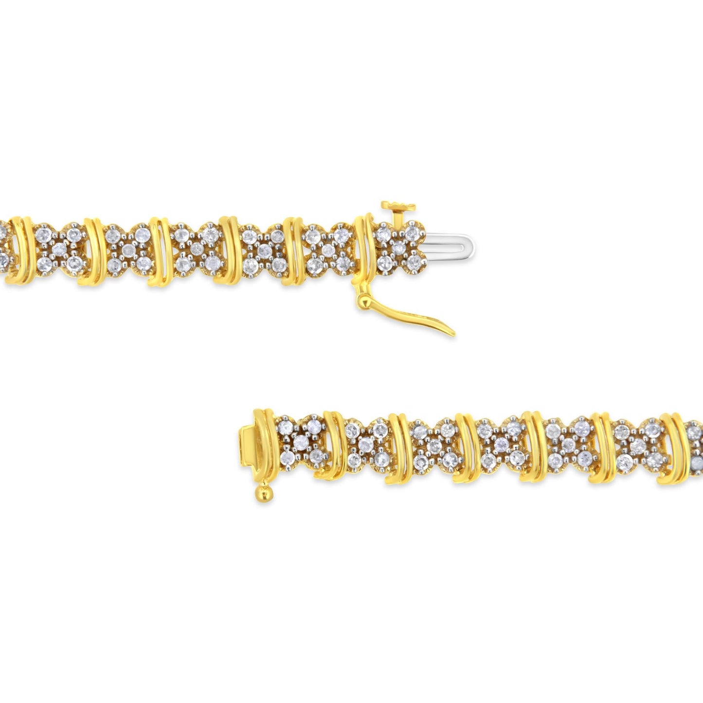 10K Yellow Gold Plated .925 Sterling Silver 2.0 Cttw Round Diamond Cluster "X" Shaped Link Bracelet (H-I Color, I3 Clarity) - 7" - Bijoux-NYC Direct