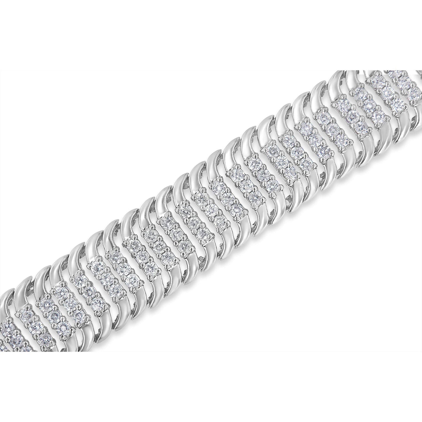 14K White Gold 5.0 Cttw Round Brilliant Cut Diamond 7" S Wave Serpentine Tennis Bracelet (H-I Color, I1-I2 Clarity) - Bijoux-NYC Direct