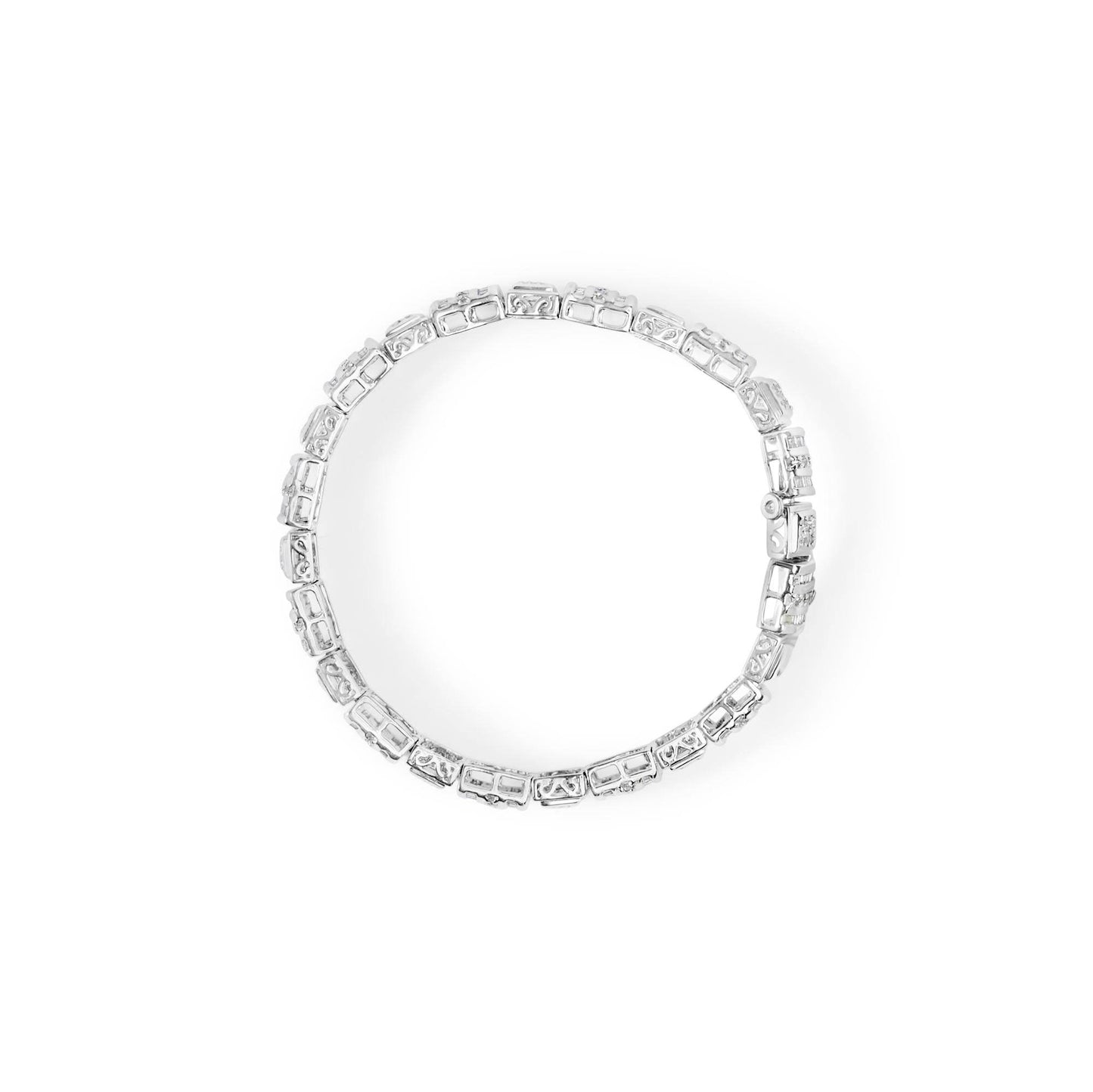 10K White Gold Round and Baguette Cut Diamond Bracelet (2.00 cttw, H-I Color, I2-I3 Clarity) - Bijoux-NYC Direct