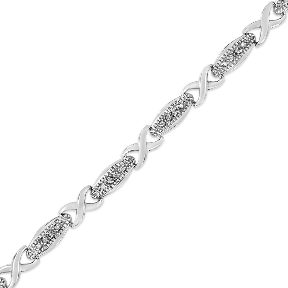 .925 Sterling Silver 1/5 Cttw Round-Cut Diamond "X" Link Bracelet - Size 7.50" (I-J Color, I2-I3 Clarity) - Bijoux-NYC Direct