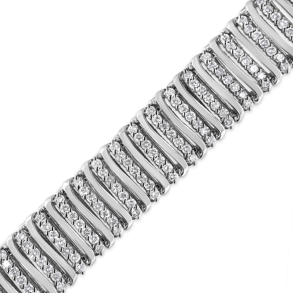 .925 Sterling Silver 8 1/2 Cttw Diamond 7 Row Chevron "S" Curved Link Tennis Bracelet (I-J color, I1-I2 clarity) - 7.25" - Bijoux-NYC Direct
