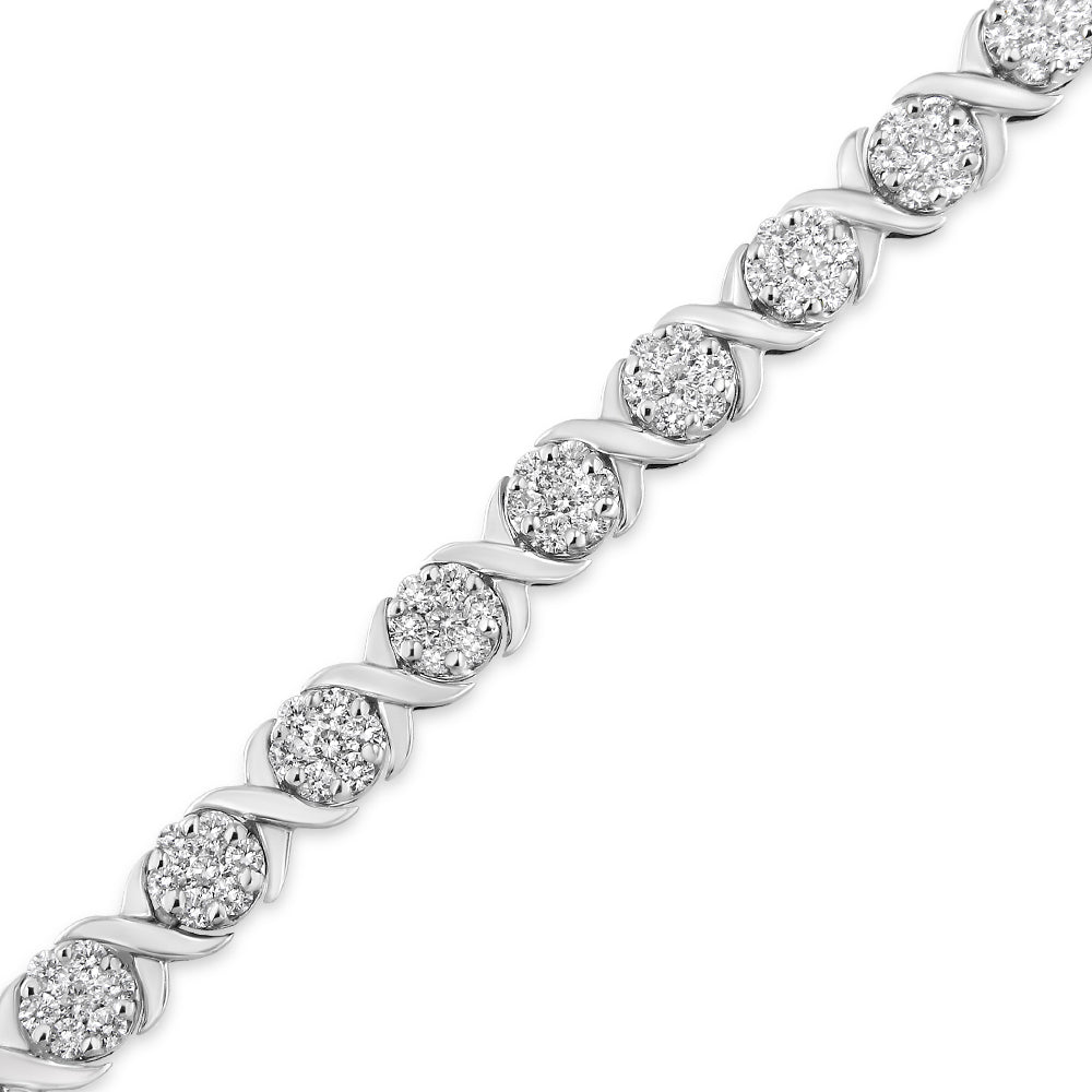 14K White Gold 6-1/3 Cttw Round Brilliant-Cut Diamond Round Cluster & X-Link 7" Tennis Bracelet (I-J Color, SI2-I1 Clarity) - Bijoux-NYC Direct