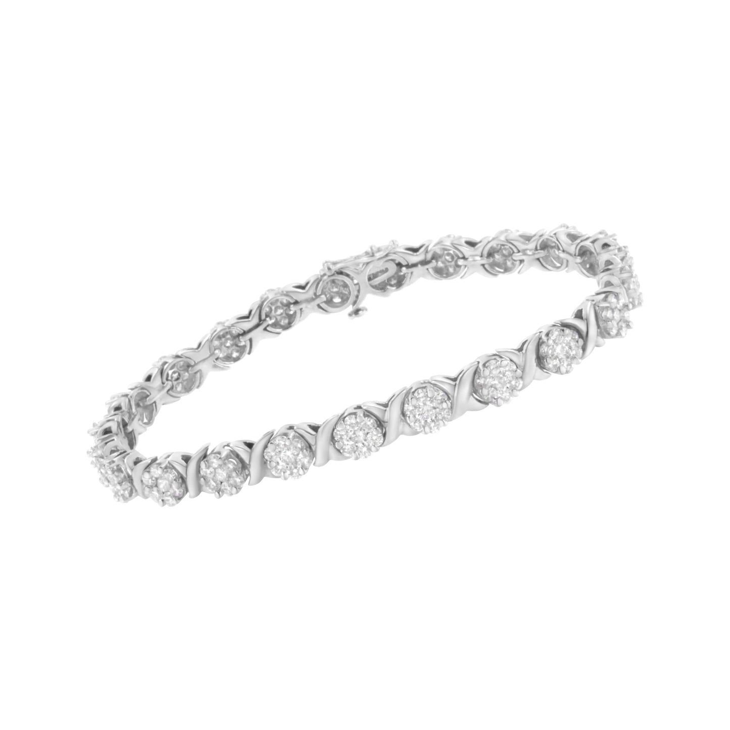 14K White Gold 4 7/8 Cttw Round Brilliant-Cut Diamond Round Cluster & X-Link 7" Tennis Bracelet (I-J Color, SI2-I1 Clarity) - Bijoux-NYC Direct